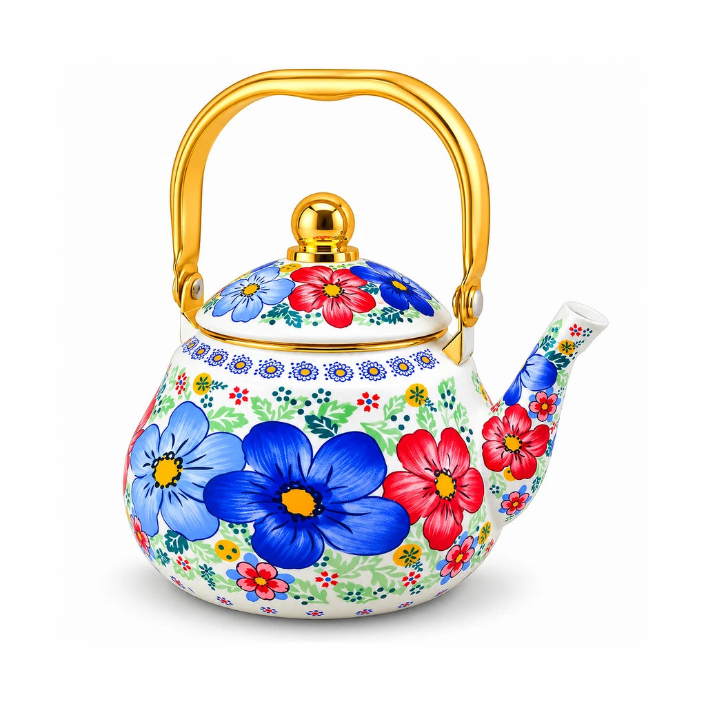 Yiwu Liyang Blue & Red Blossom Enamel Kettle, 2 Litres