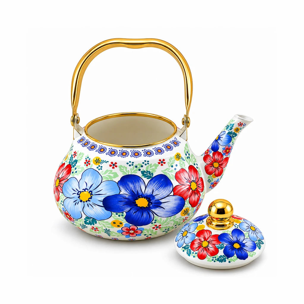 Yiwu Liyang Blue & Red Blossom Enamel Kettle, 2 Litres
