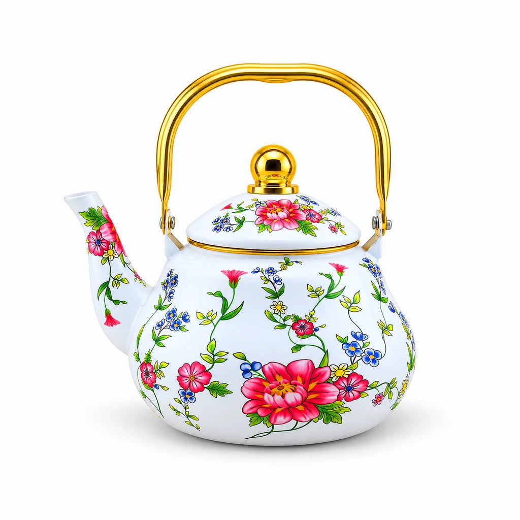 Yiwu Liyang Pink Garden Blossom Enamel Kettle, 2 Litres