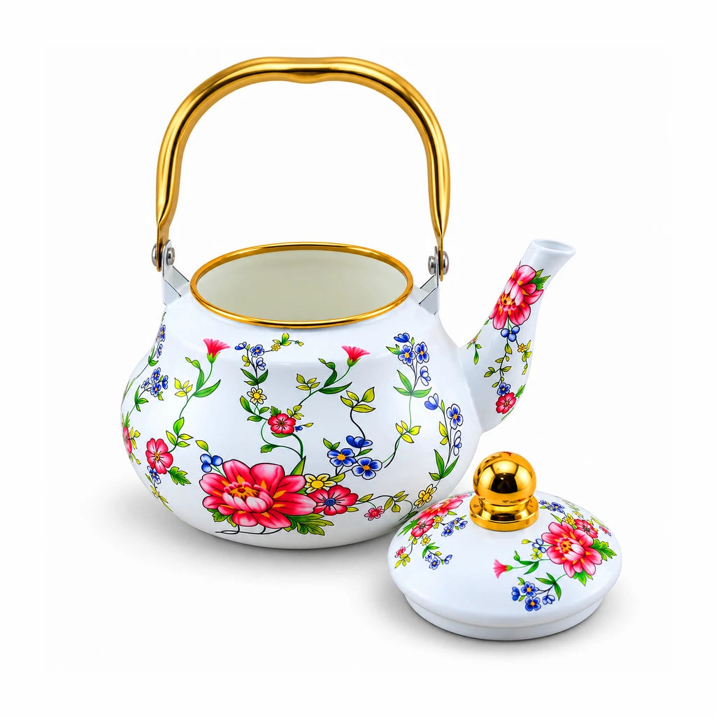 Yiwu Liyang Pink Garden Blossom Enamel Kettle, 2 Litres