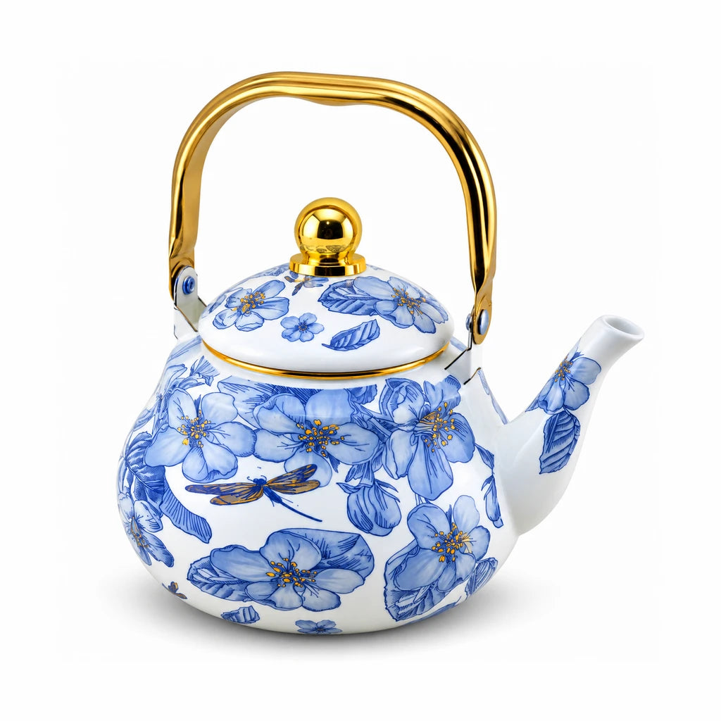 Yiwu Liyang Blue Blossom & Dragonfly Enamel Kettle, 2 Litres
