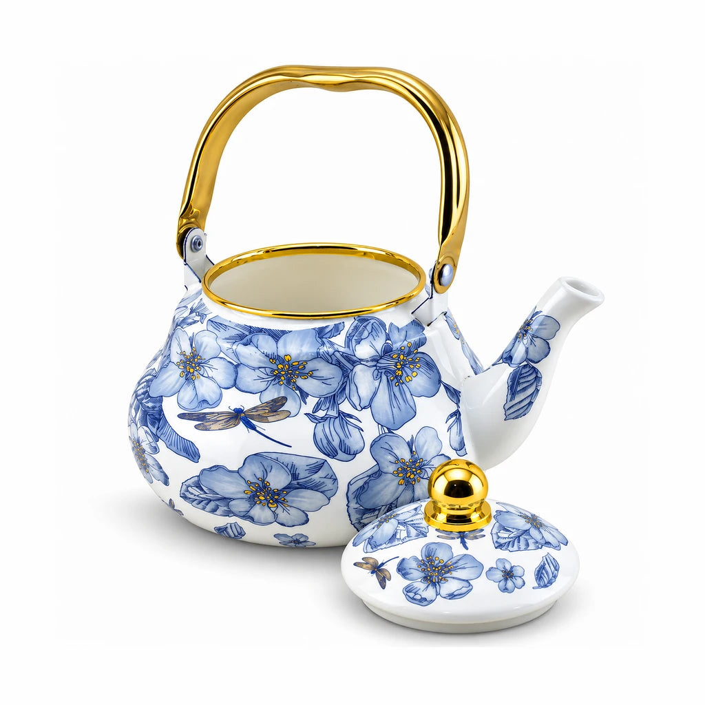 Yiwu Liyang Blue Blossom & Dragonfly Enamel Kettle, 2 Litres