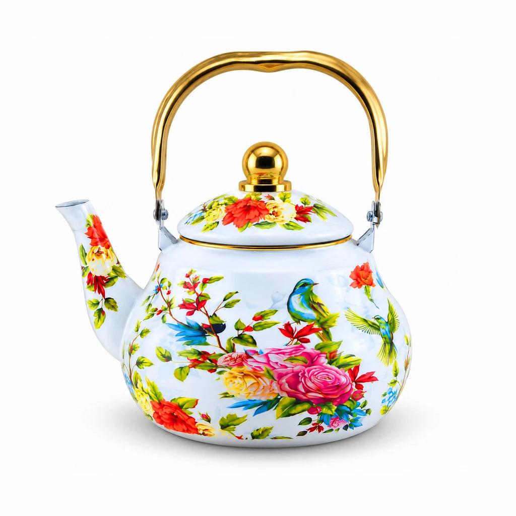 Yiwu Liyang Rose Garden & Birds Enamel Kettle, 2 Litres
