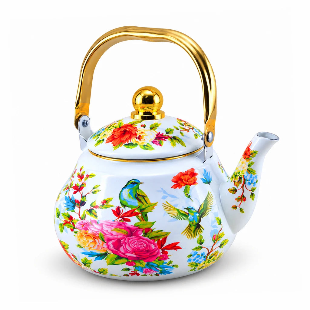 Yiwu Liyang Rose Garden & Birds Enamel Kettle, 2 Litres