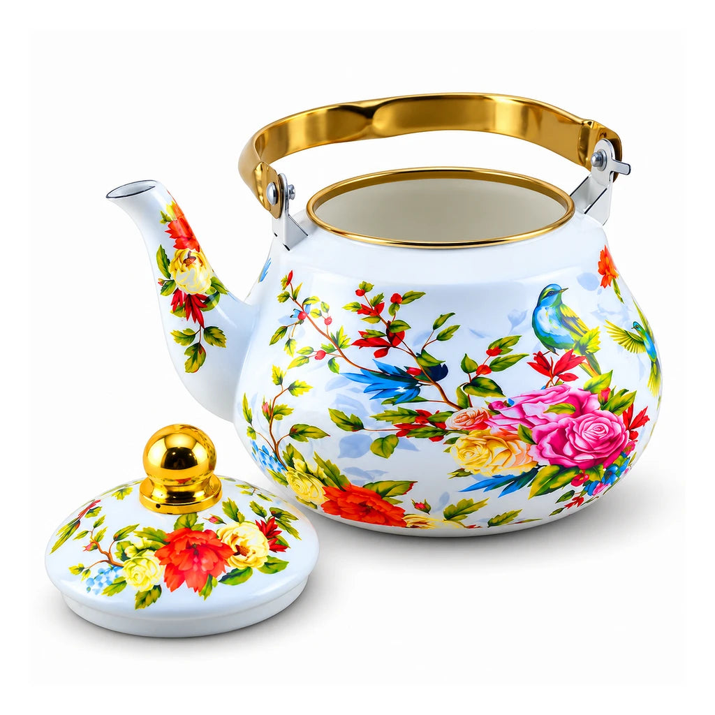 Yiwu Liyang Rose Garden & Birds Enamel Kettle, 2 Litres