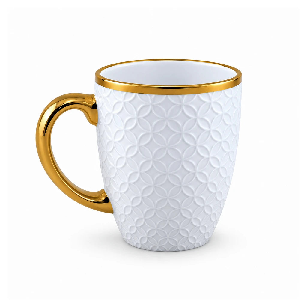 Royal Petal Lattice Ceramic Mug with Gold-Tone Handle, 450 ml