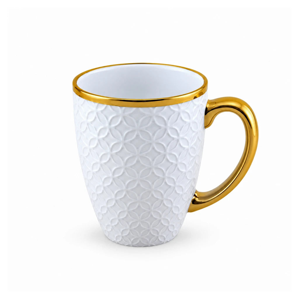 Royal Petal Lattice Ceramic Mug with Gold-Tone Handle, 450 ml