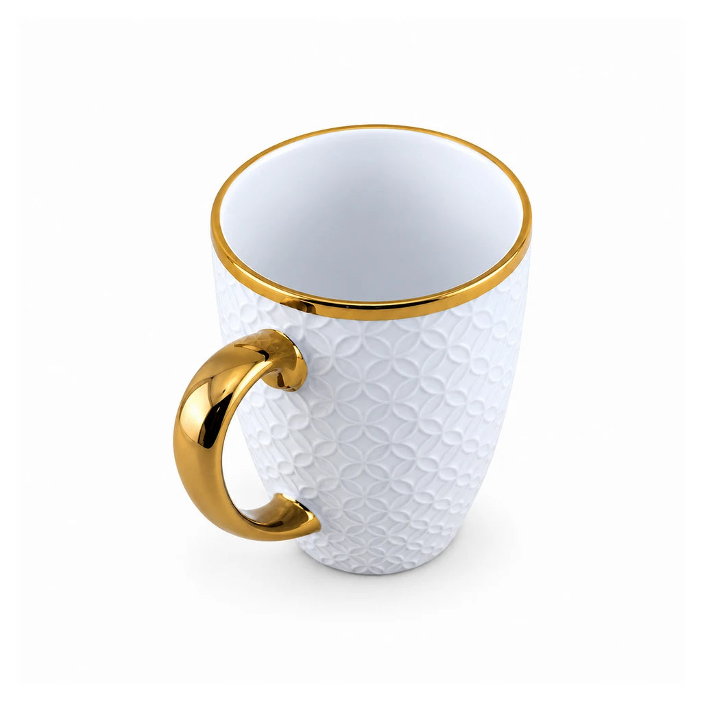 Royal Petal Lattice Ceramic Mug with Gold-Tone Handle, 450 ml
