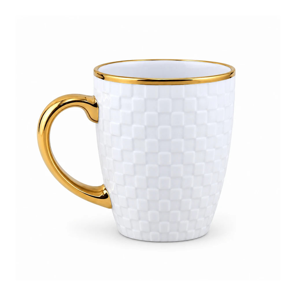 Royal Checker Relief Ceramic Mug with Gold-Tone Handle, 450 ml