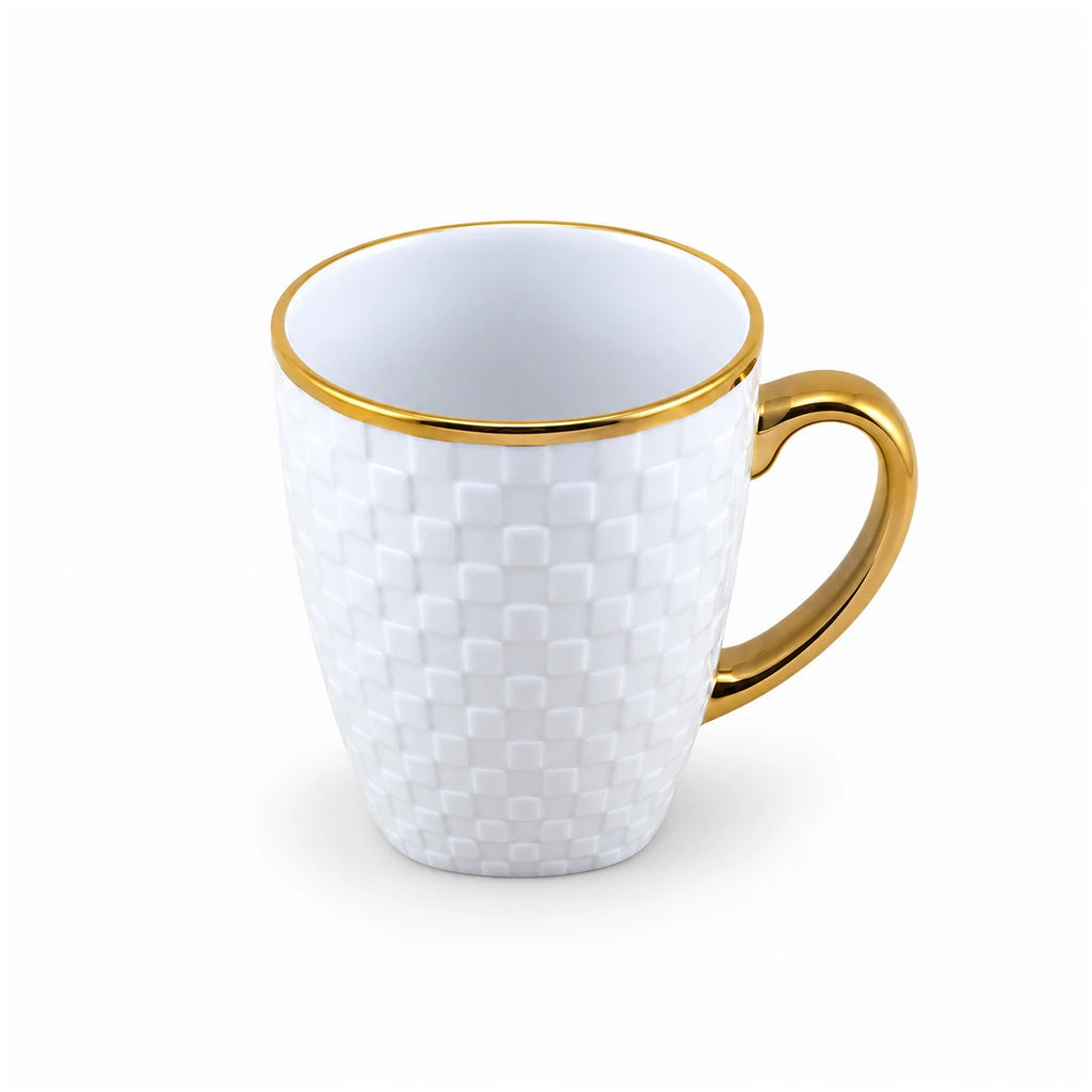 Royal Checker Relief Ceramic Mug with Gold-Tone Handle, 450 ml