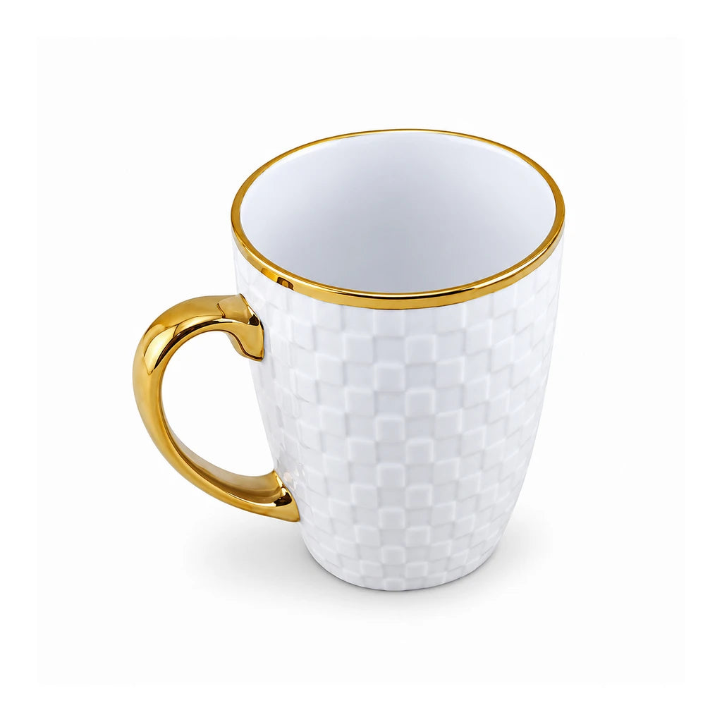 Royal Checker Relief Ceramic Mug with Gold-Tone Handle, 450 ml