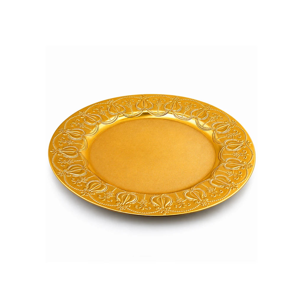 Golden Tulip Scroll Plastic Charger Plate, 12 Inch, Display Only