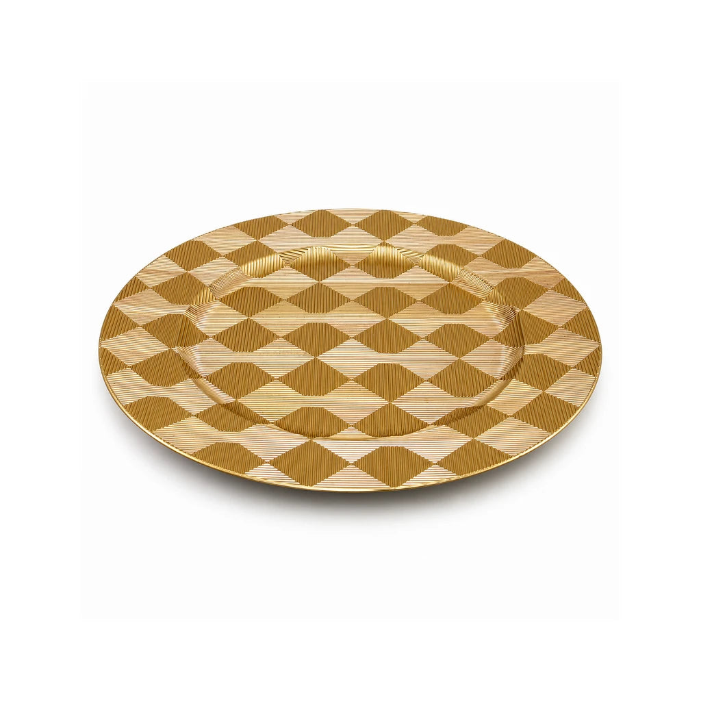 Golden Diamond Weave Plastic Charger Plate, 12 Inch, Display Only