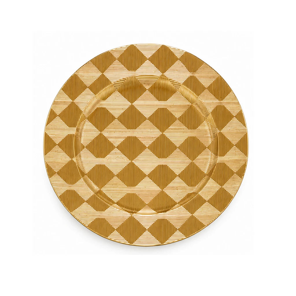 Golden Diamond Weave Plastic Charger Plate, 12 Inch, Display Only