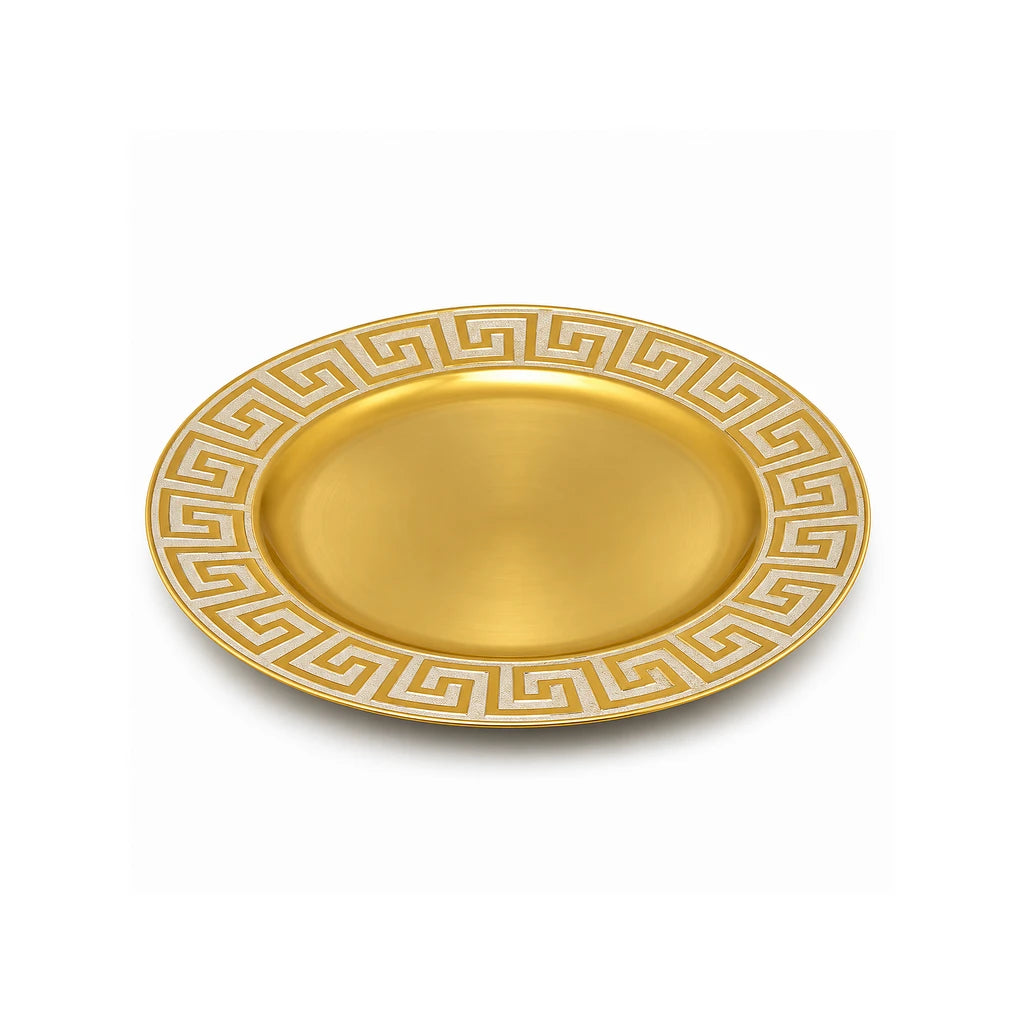 Golden Greek Key Plastic Charger Plate, 12 Inch, Display Only
