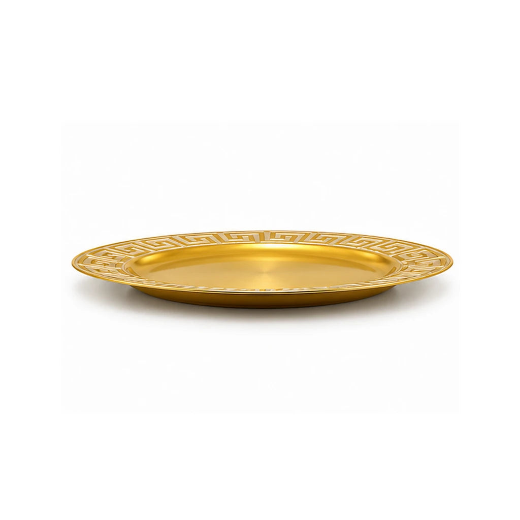 Golden Greek Key Plastic Charger Plate, 12 Inch, Display Only