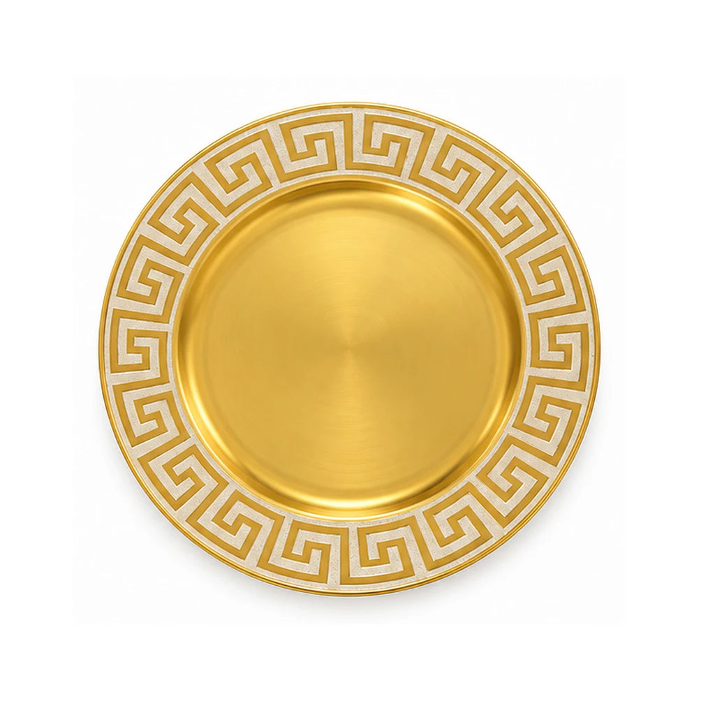 Golden Greek Key Plastic Charger Plate, 12 Inch, Display Only