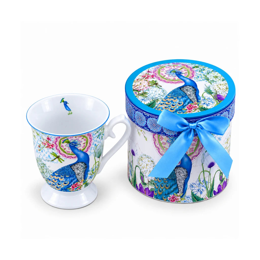 B/C Blue Peacock Garden Porcelain Mug with Gift Box, 300 ml