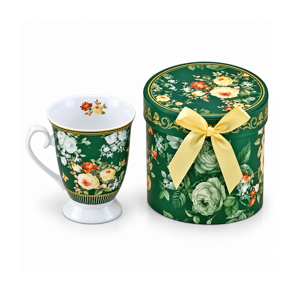 B/C Emerald Rose Bouquet Porcelain Mug with Gift Box, 300 ml