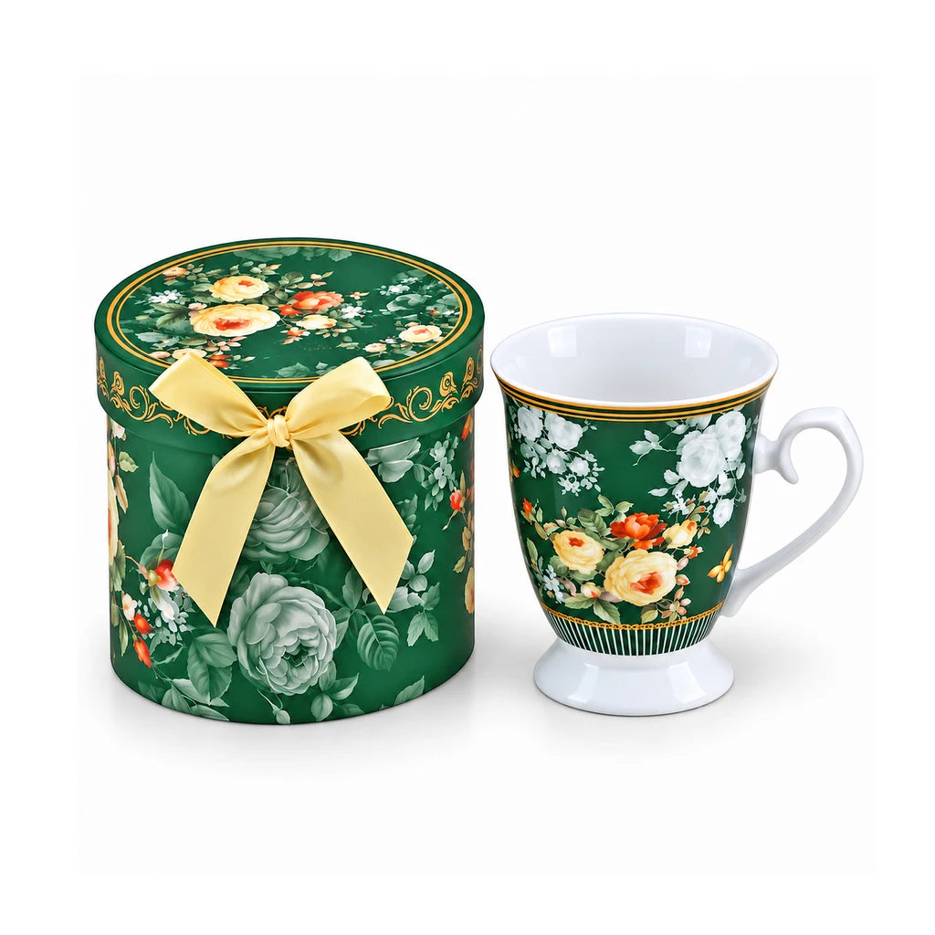 B/C Emerald Rose Bouquet Porcelain Mug with Gift Box, 300 ml