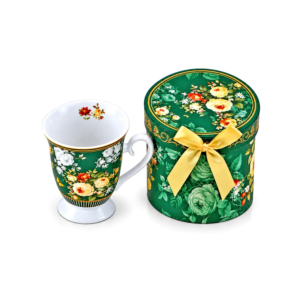 B/C Emerald Rose Bouquet Porcelain Mug with Gift Box, 300 ml