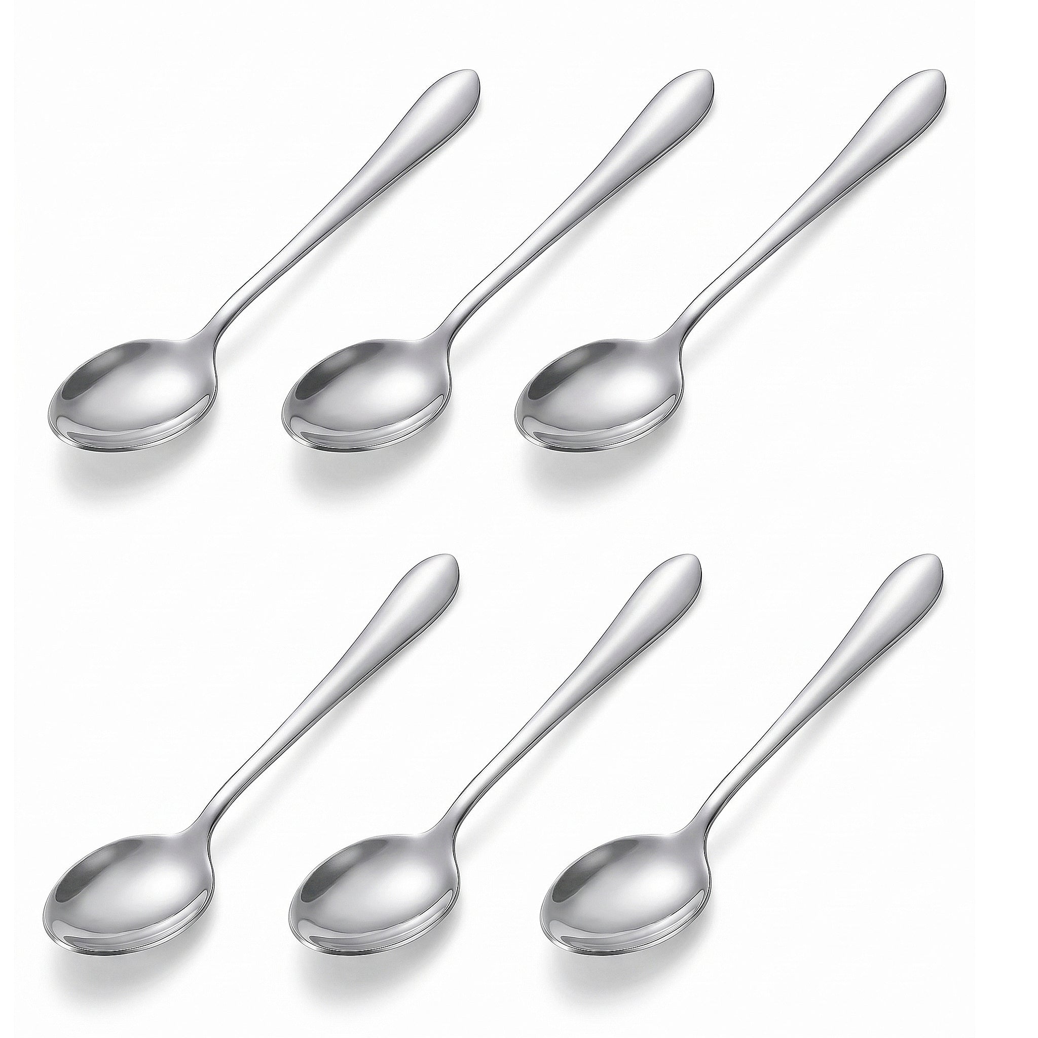 Mirror Polish 6-Piece Stainless Steel Silver Long Tea Spoon Set