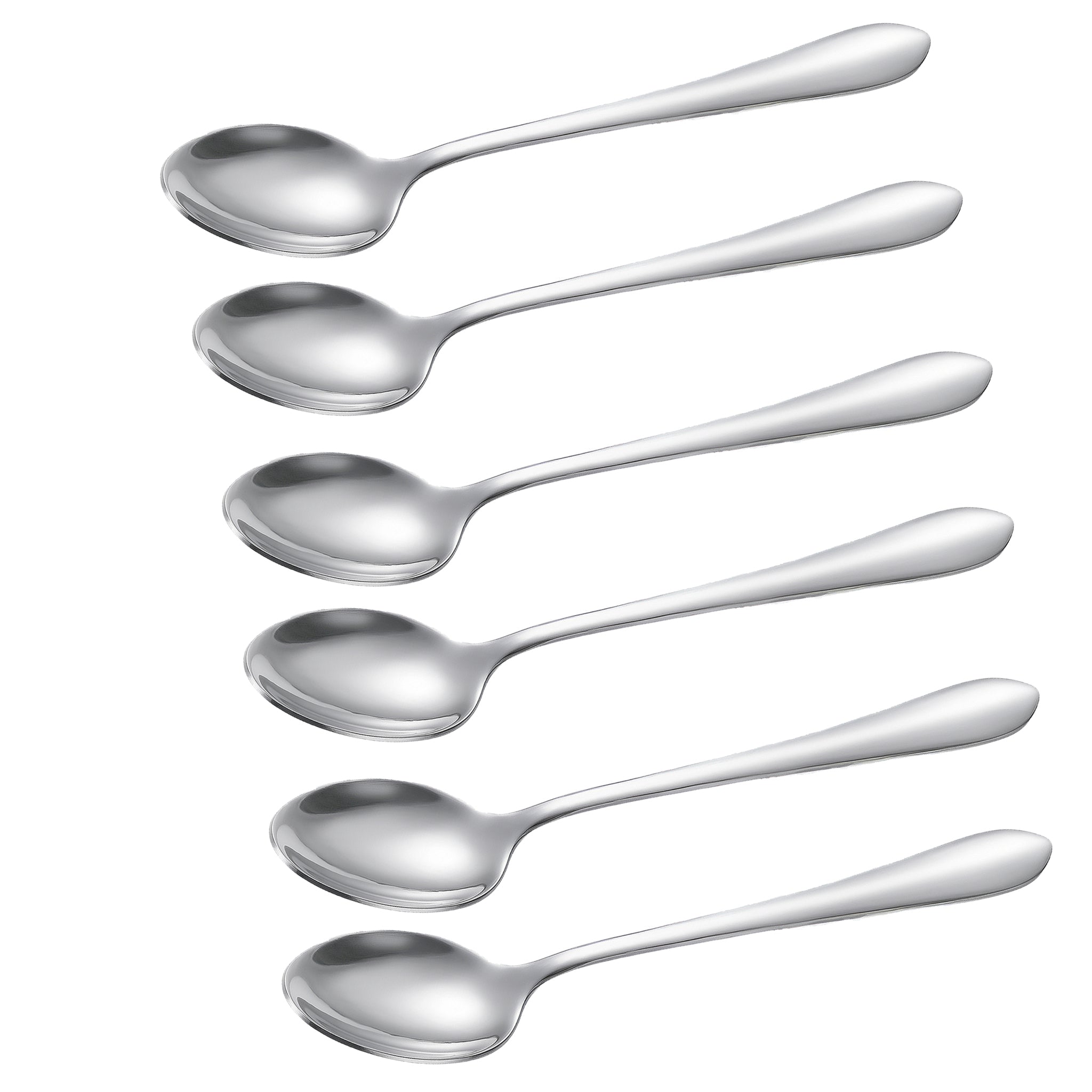 Mirror Polish 6-Piece Stainless Steel Silver Long Tea Spoon Set