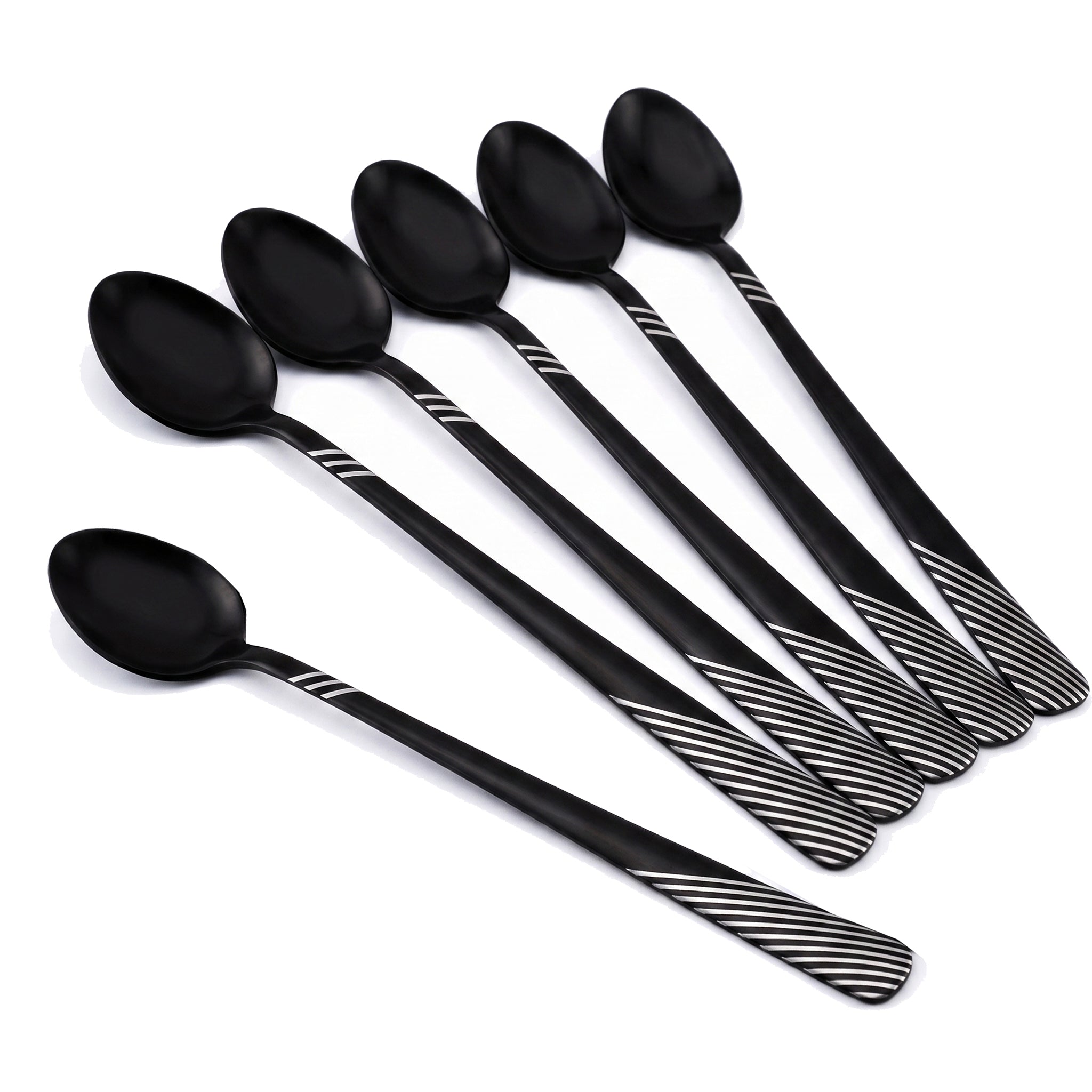 Blaze TPO 6-Piece Stainless Steel Black Long Tea Spoon Set