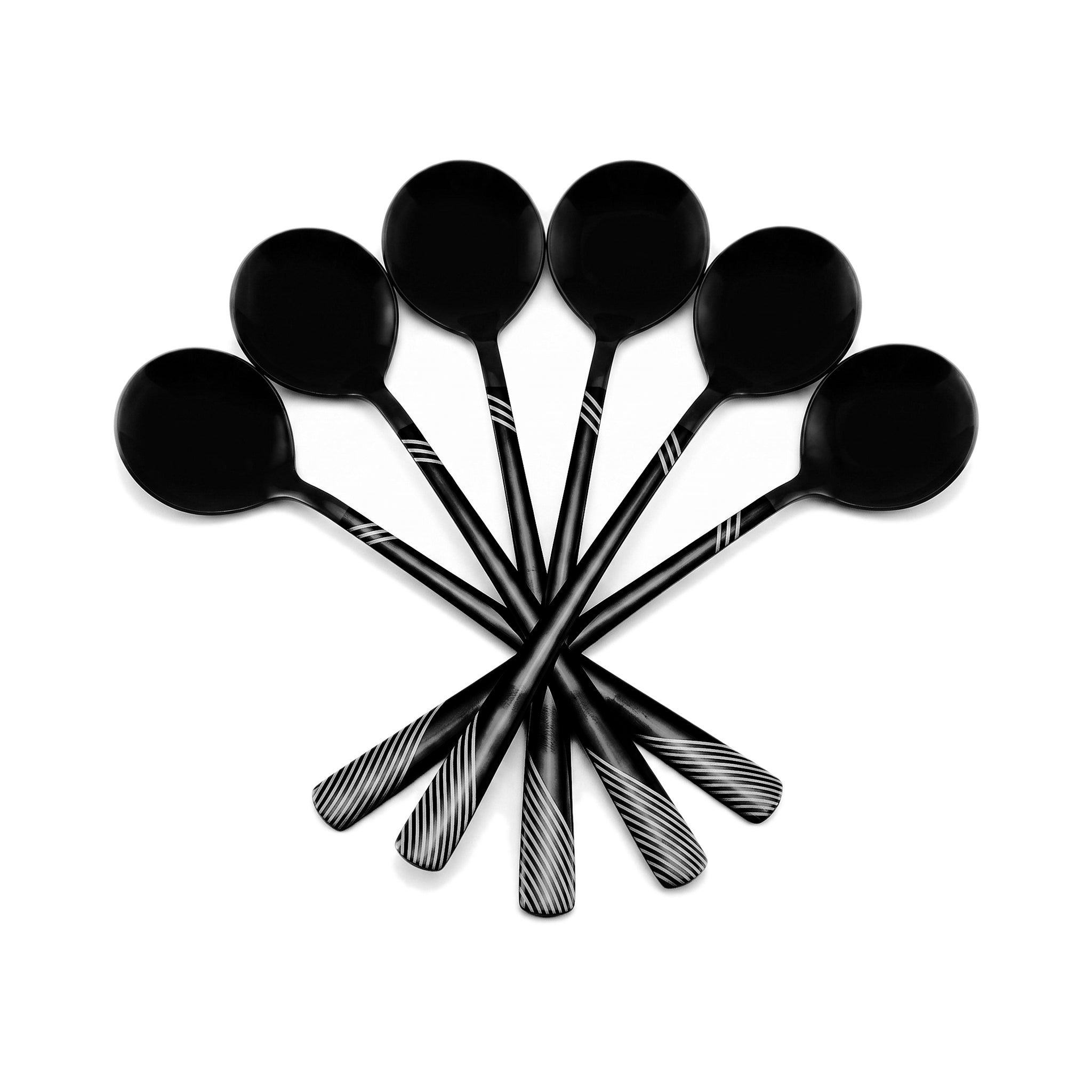 Blaze TPO 6-Piece Stainless Steel Black Dessert Soup Spoon Set