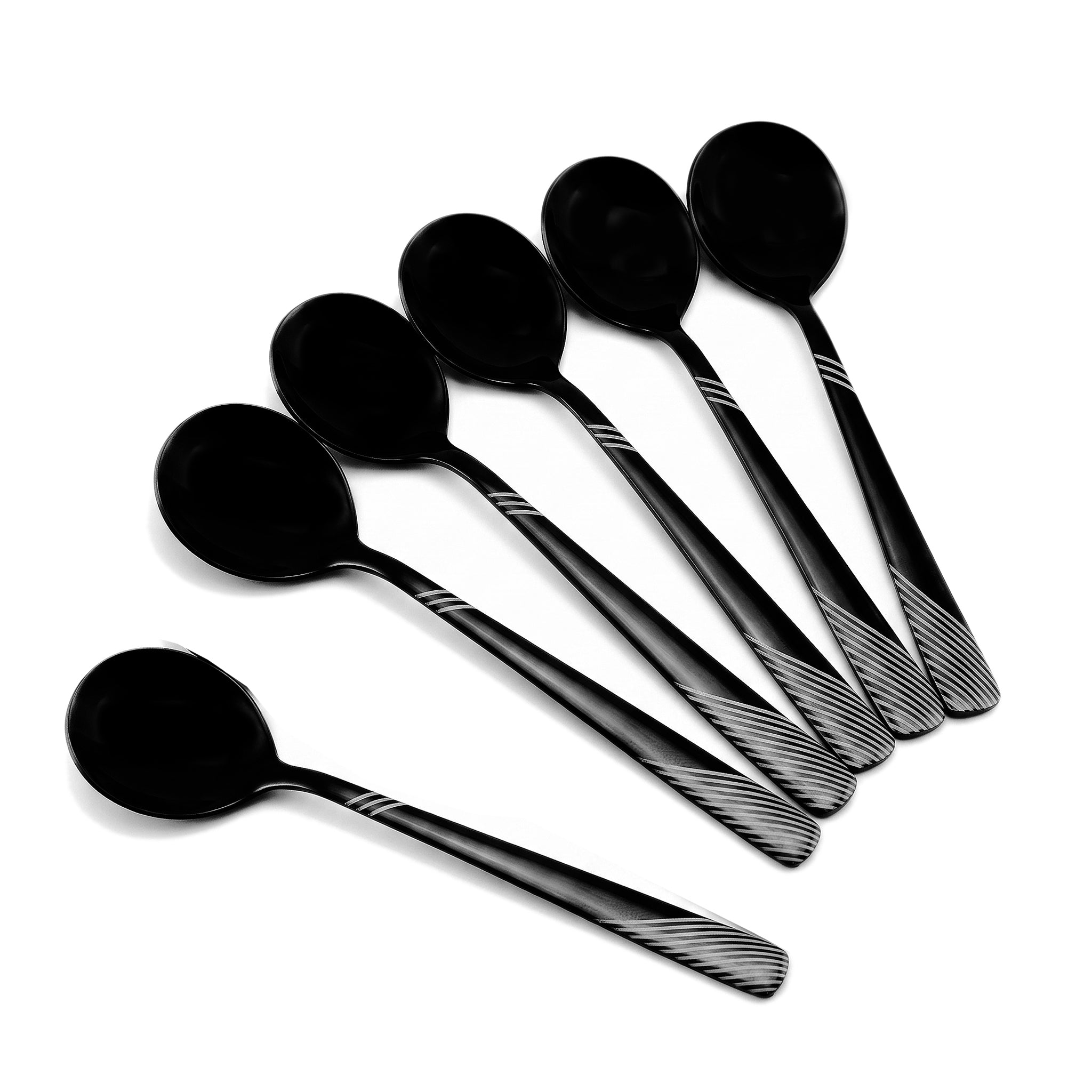 Blaze TPO 6-Piece Stainless Steel Black Dessert Soup Spoon Set