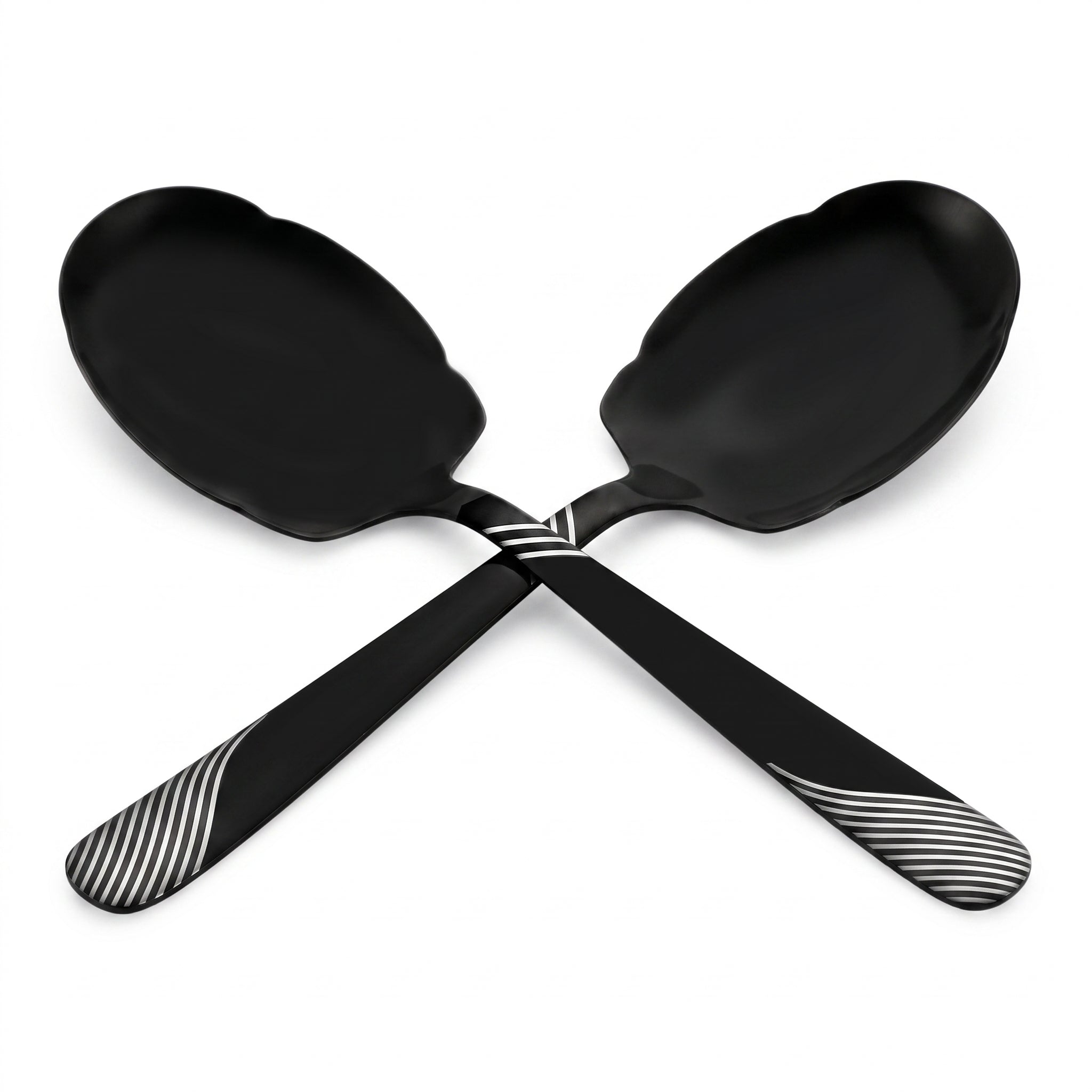 Blaze TPO 2-Piece Stainless Steel Black Serving Panja Rice Spoon Set