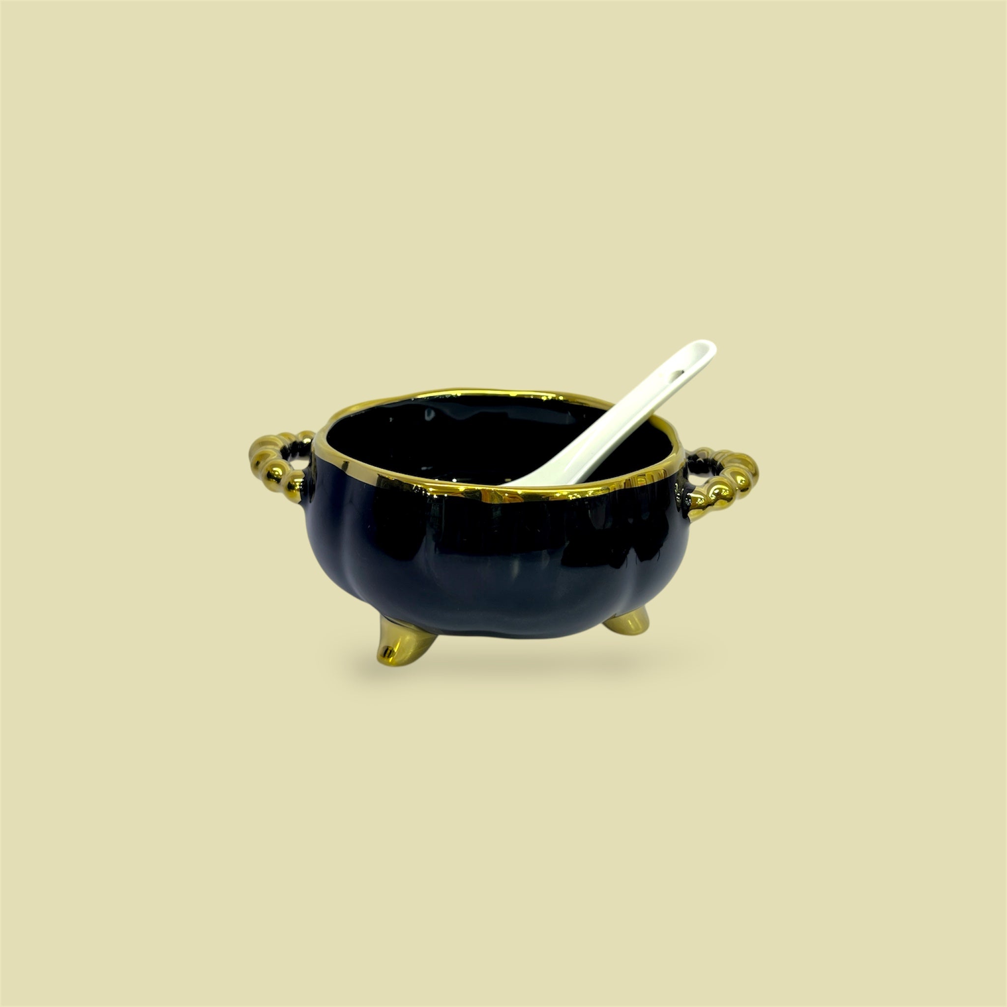16-Piece Royale Soup Set With Wooden Stand Black and Golden