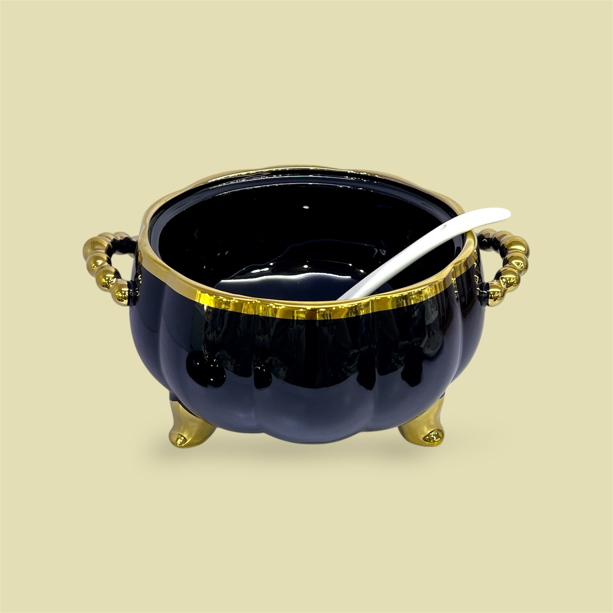 16-Piece Royale Soup Set With Wooden Stand Black and Golden