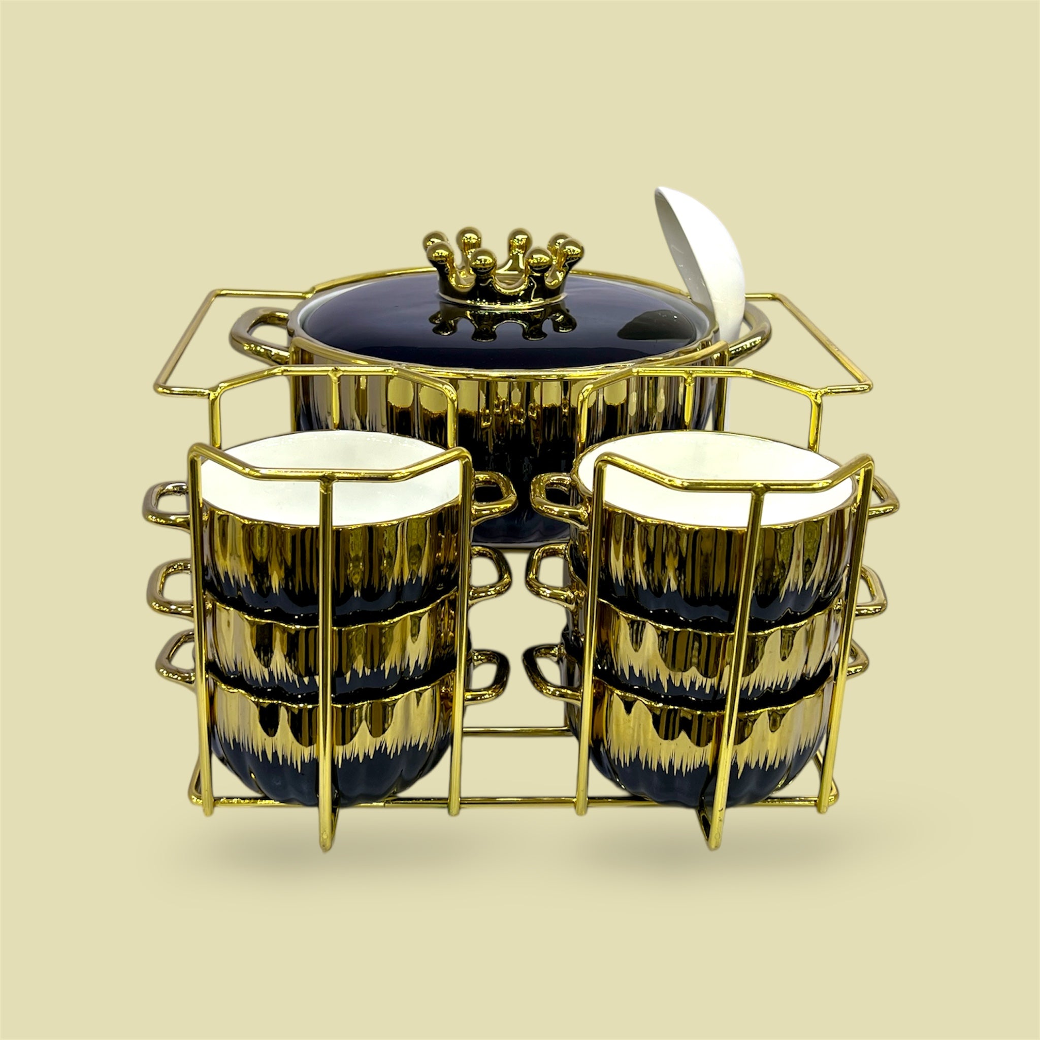 16-Piece Royale Soup Set With Stand Black With Golden
