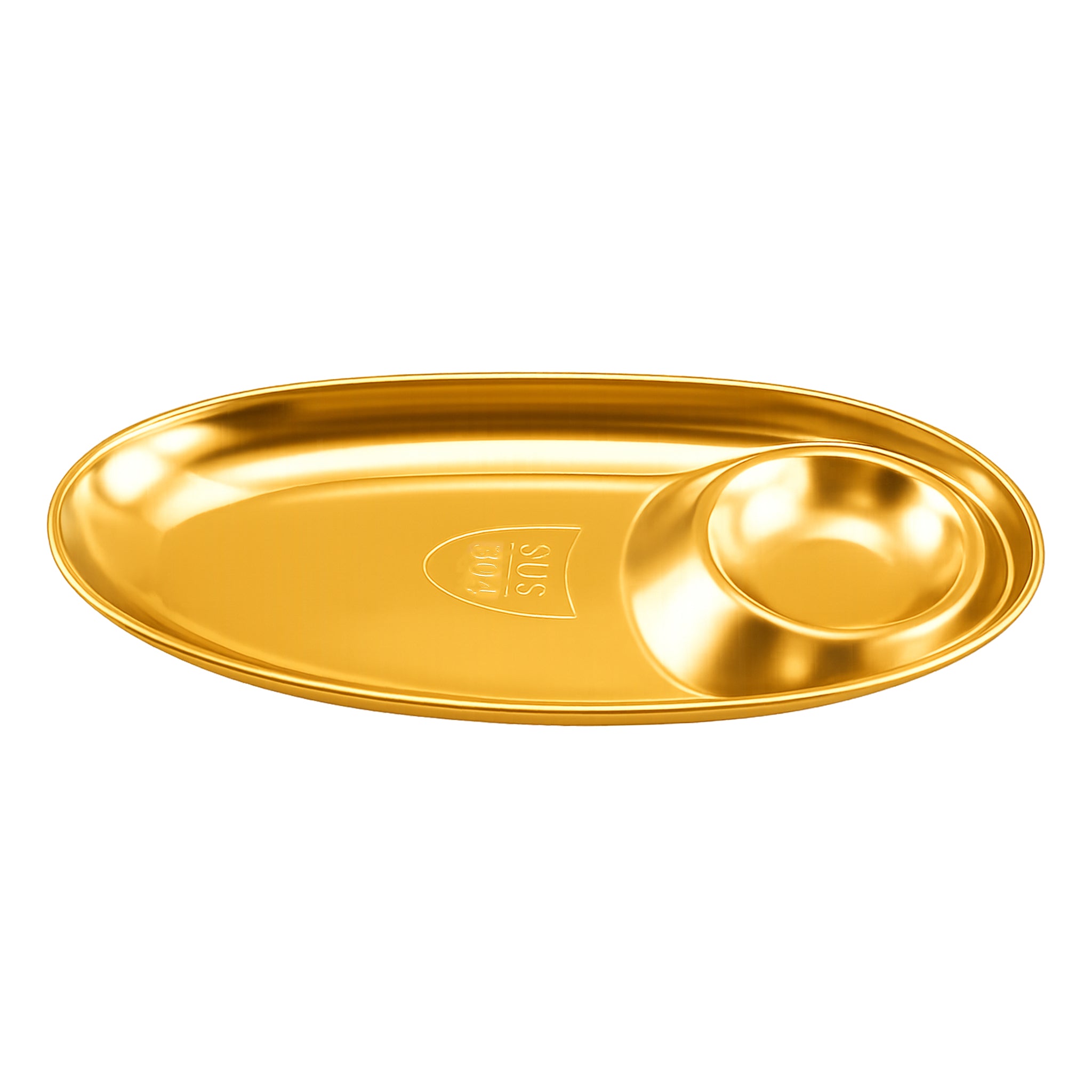 T.D.L 27.5*13.5*2.3 Cm 2-Portion Stainless Steel With Electric Golden Coating Snack Plate