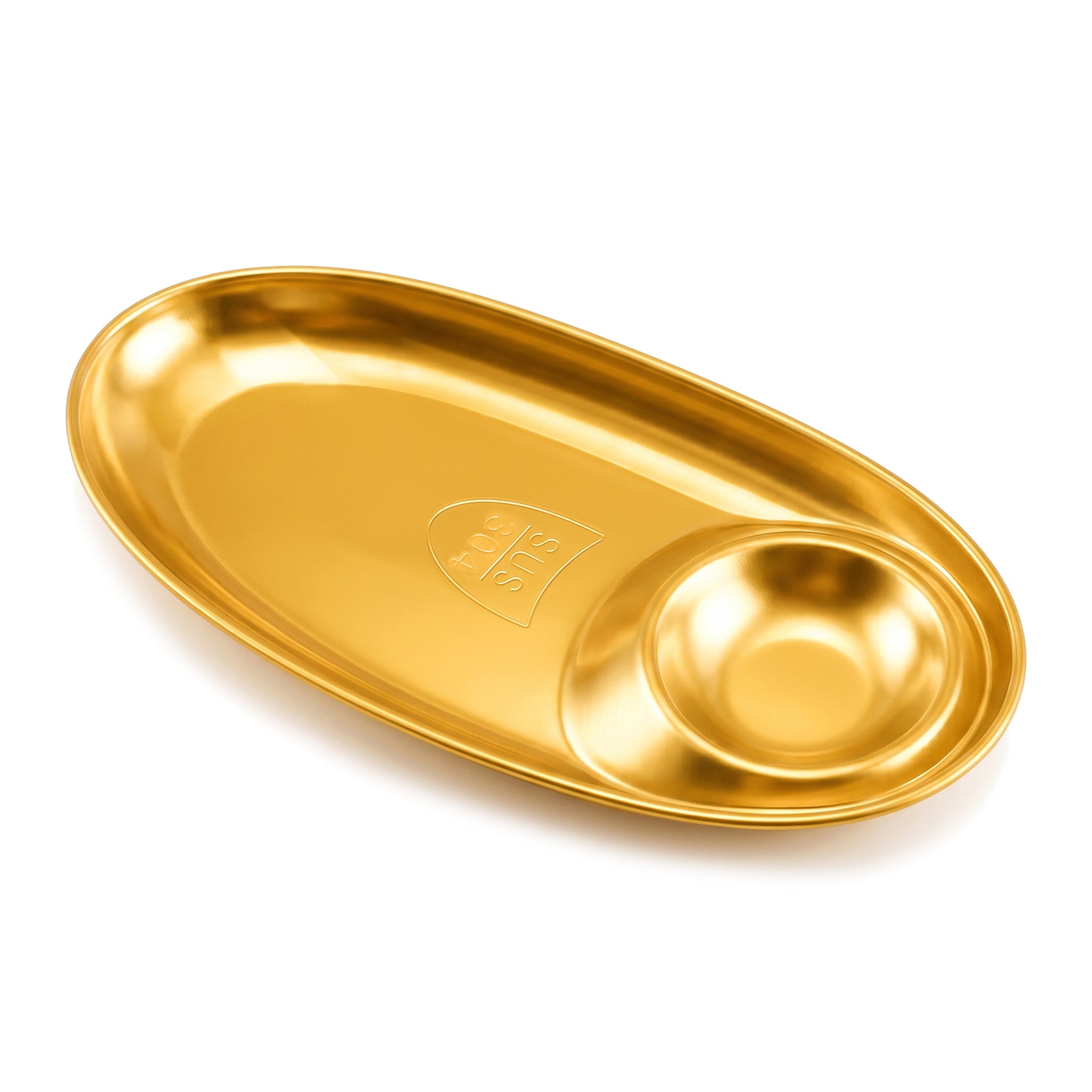 T.D.L 27.5*13.5*2.3 Cm 2-Portion Stainless Steel With Electric Golden Coating Snack Plate