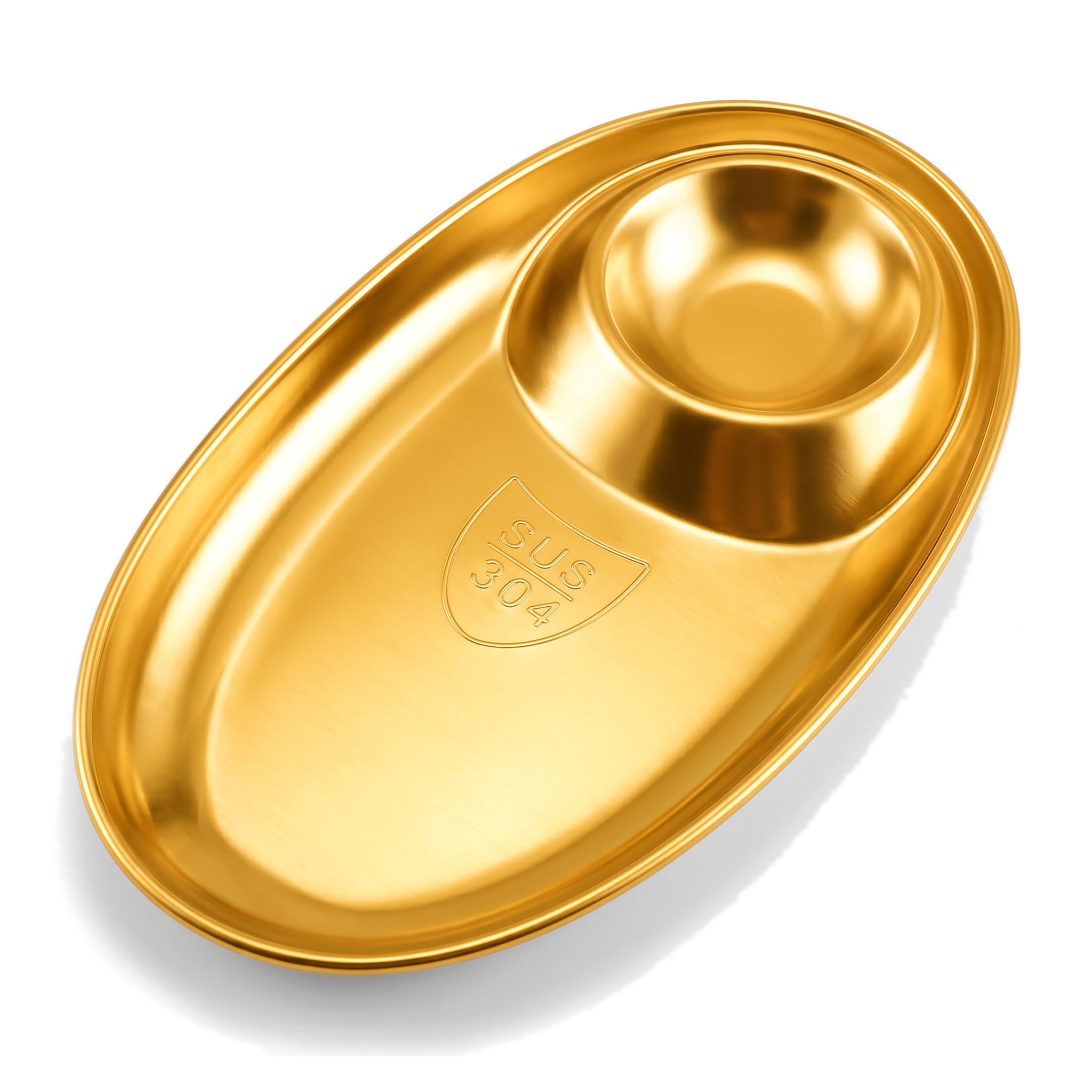 T.D.L 27.5*13.5*2.3 Cm 2-Portion Stainless Steel With Electric Golden Coating Snack Plate