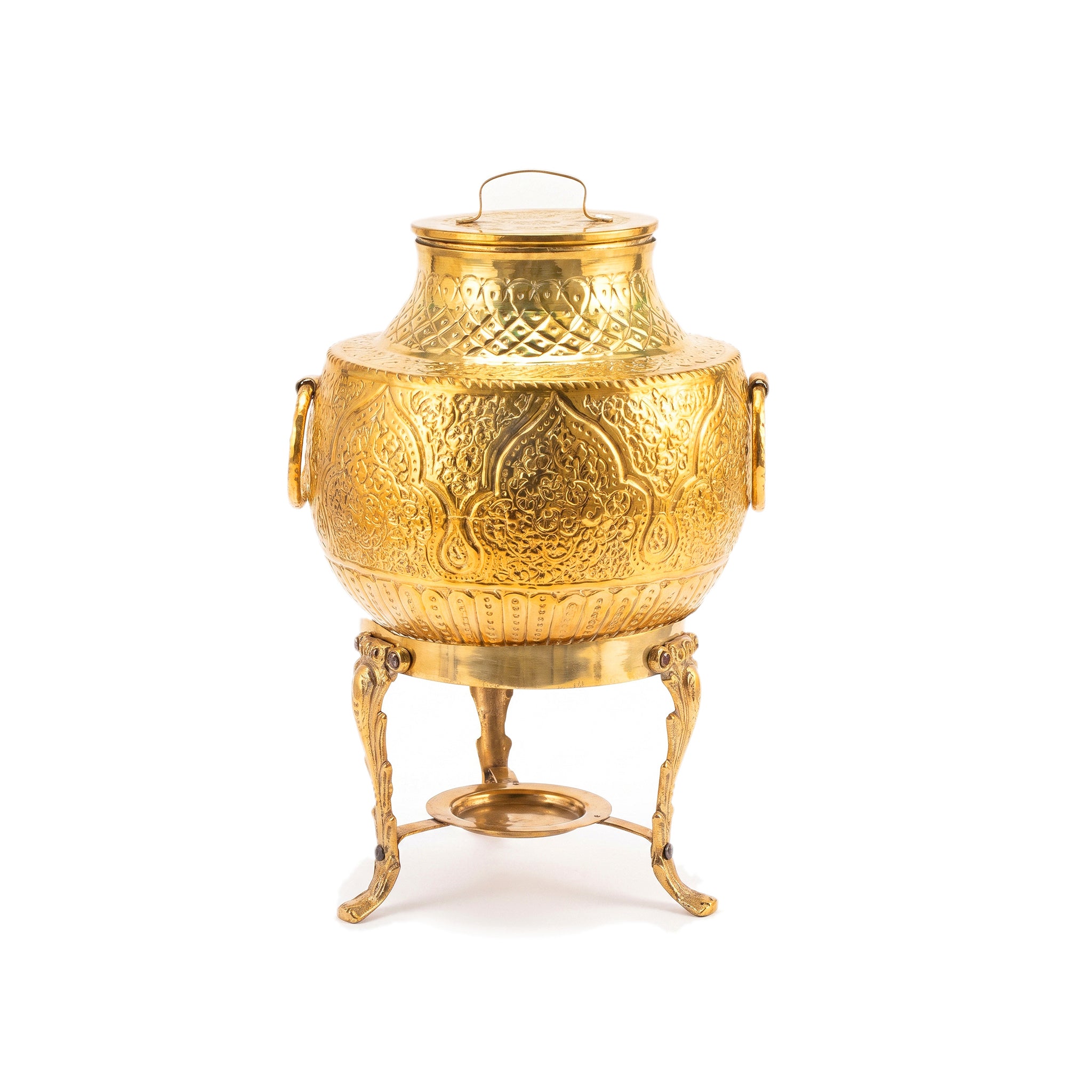 G.N 5-Liter, 3-Person Golden Brass Coated Hand-Crafted Round Daig With Stand