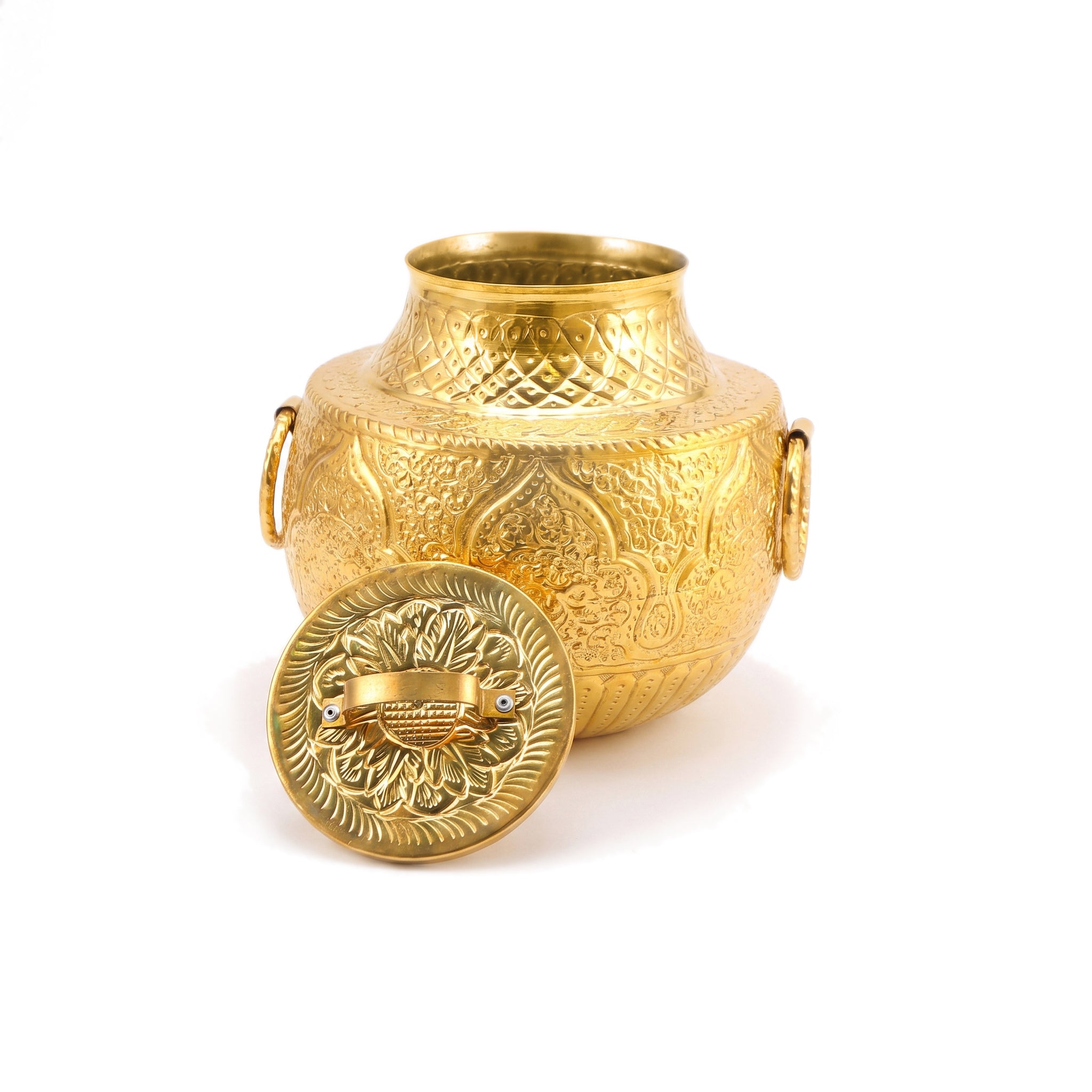 G.N 5-Liter, 3-Person Golden Brass Coated Hand-Crafted Round Daig With Stand