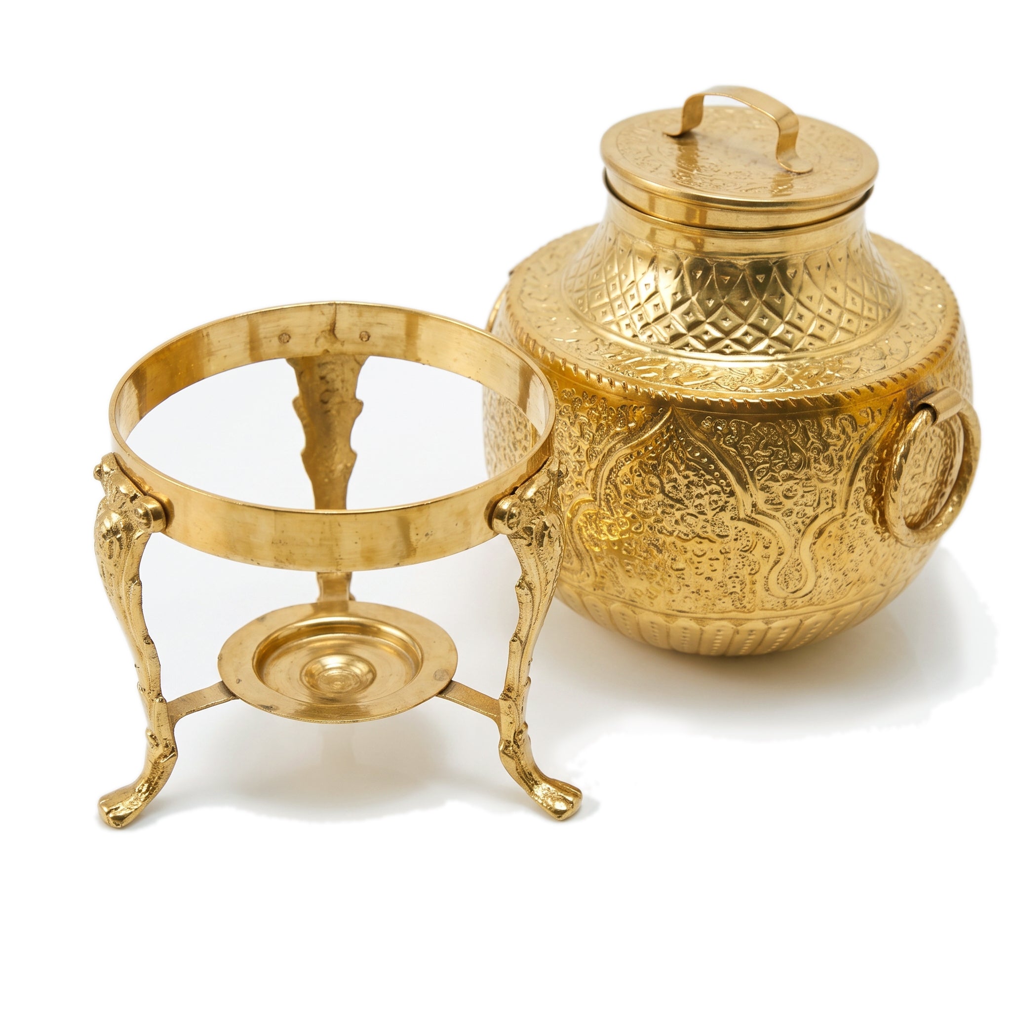 G.N 7-Liters, 6-Person Round Hand-Crafted Brass Round Daigs With Stand
