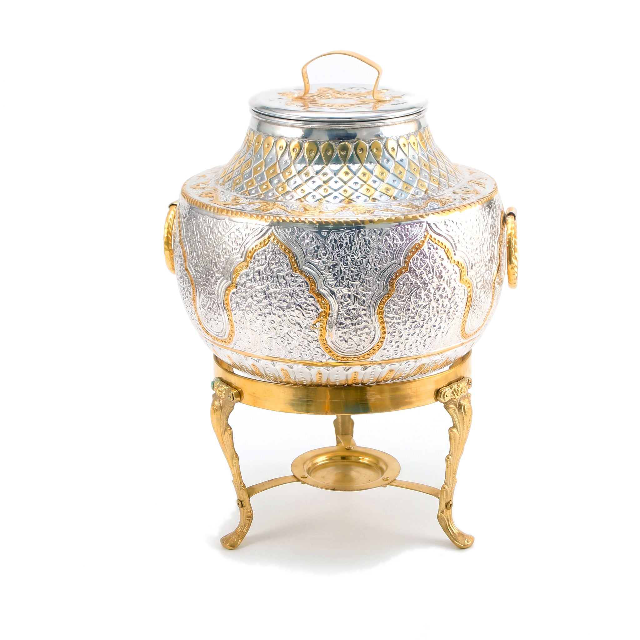 G.N 7-Liters, 6-Person Round Hand-Crafted Brass Round Daigs With Stand