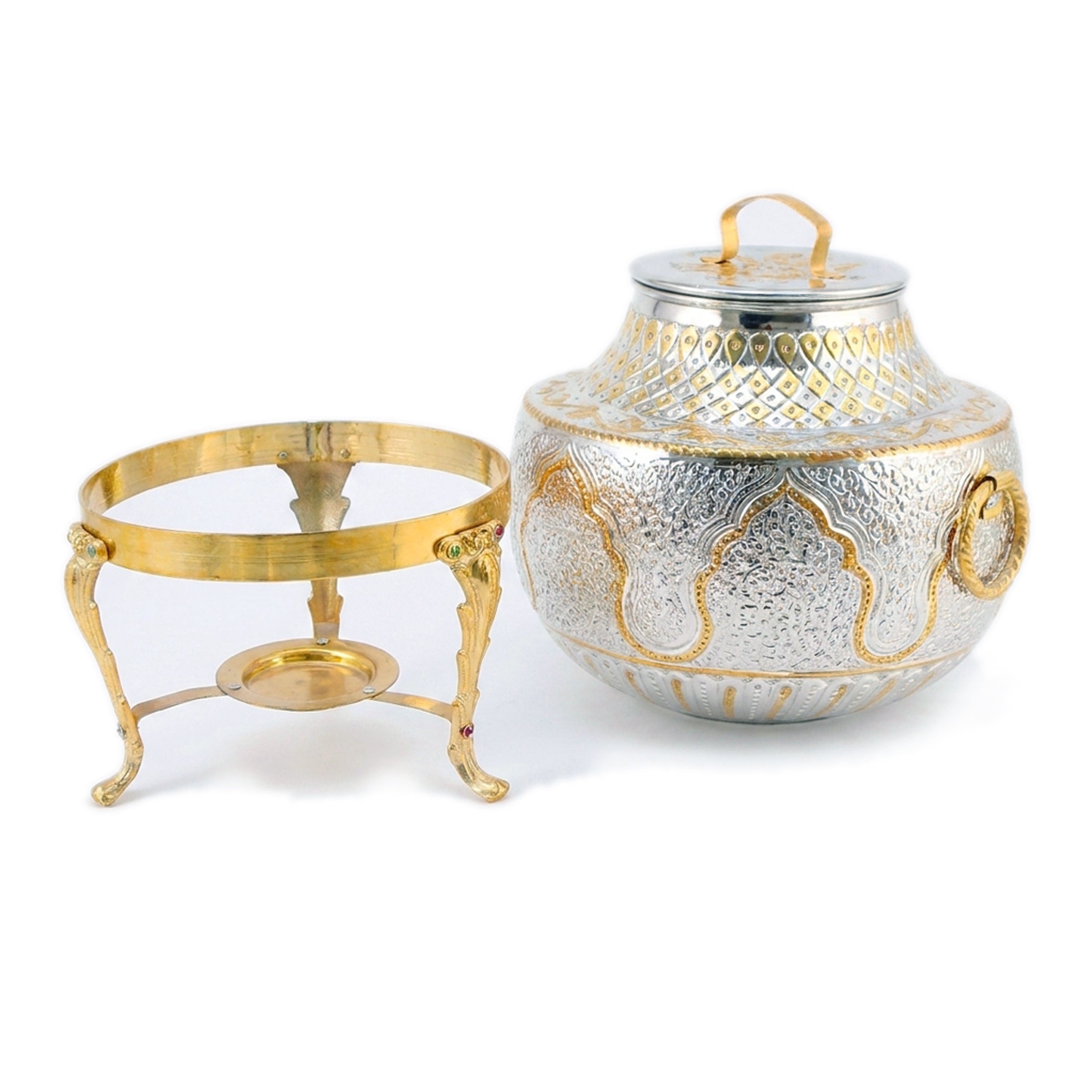 G.N 7-Liters, 6-Person Round Hand-Crafted Brass Round Daigs With Stand