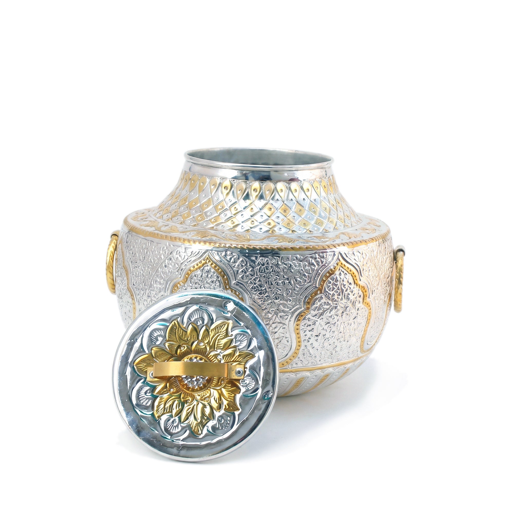 G.N 7-Liters, 6-Person Round Hand-Crafted Brass Round Daigs With Stand