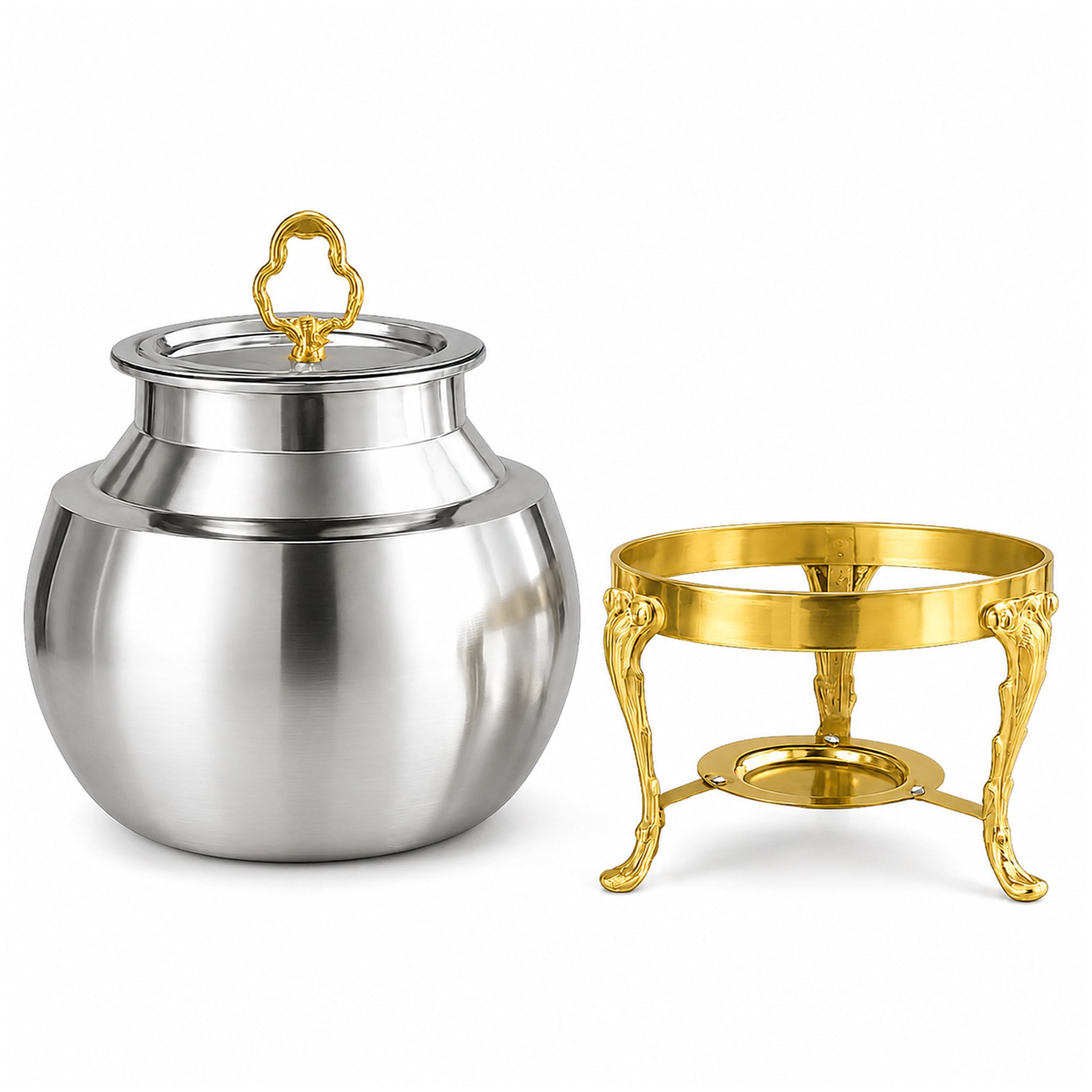 G.N 5-Liters, 3-person Stainless Steel Round Daigs With Golden Stand