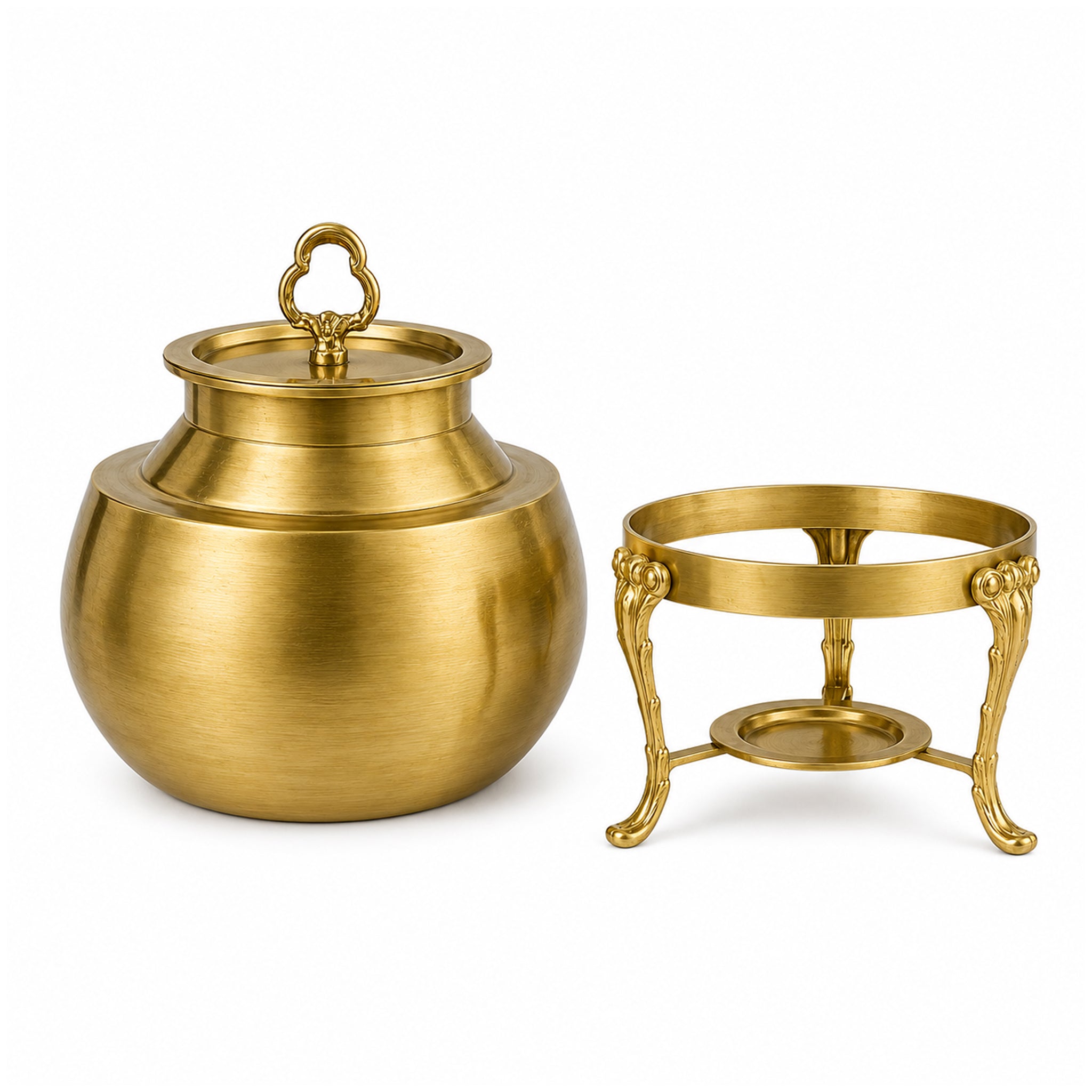 G.N 5-Liters, 3-person Stainless Steel Round Daigs With Golden Stand