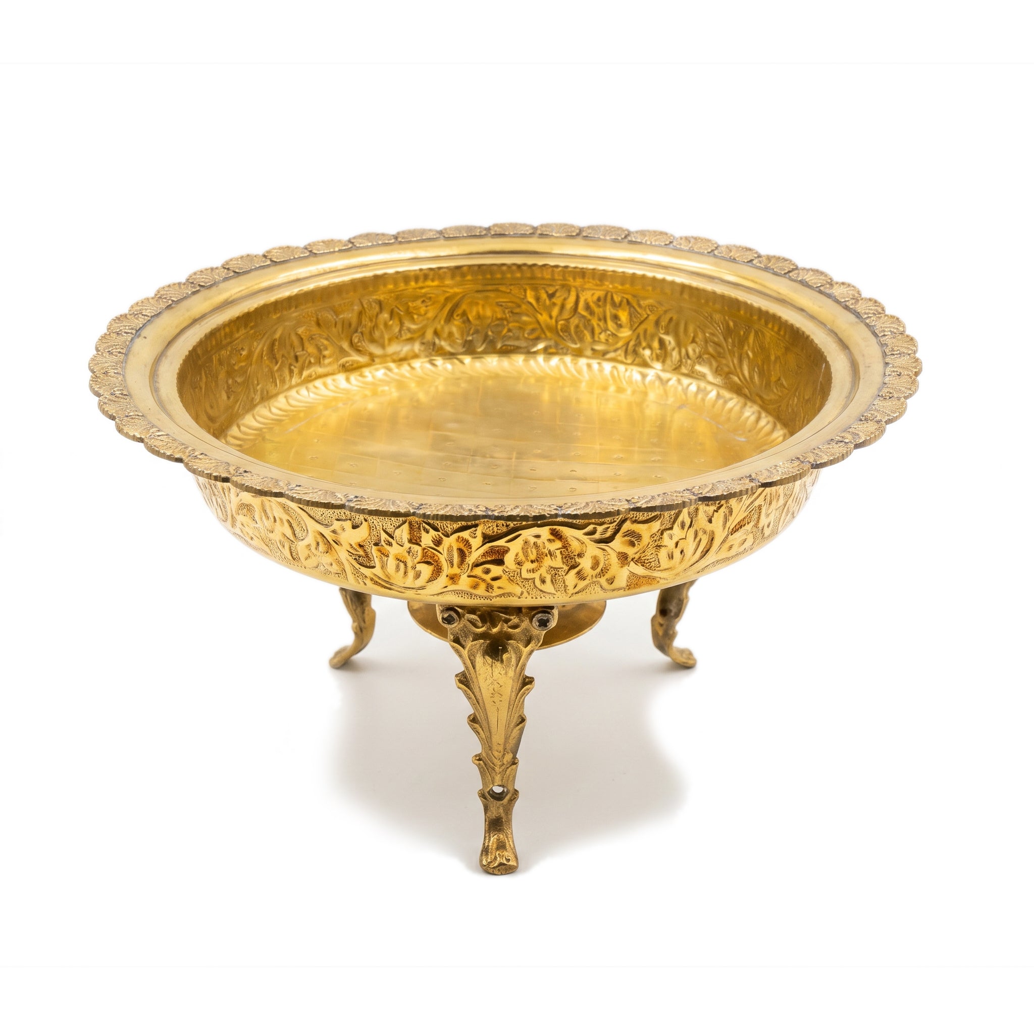 G.N 5-Liter, 4-Person Golden Brass Coated Hand-Crafted Round Platter With Silver Stainless Steel Dish