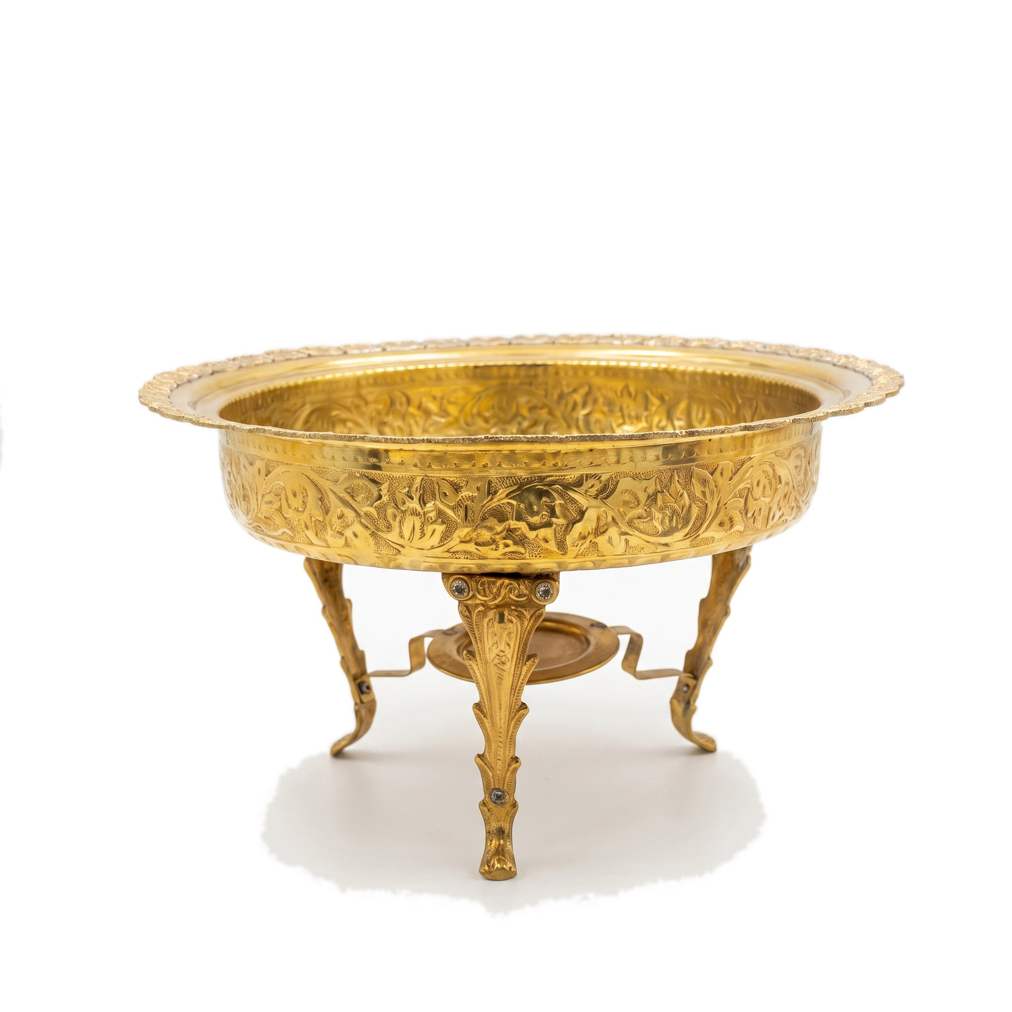 G.N 5-Liter, 4-Person Golden Brass Coated Hand-Crafted Round Platter With Silver Stainless Steel Dish