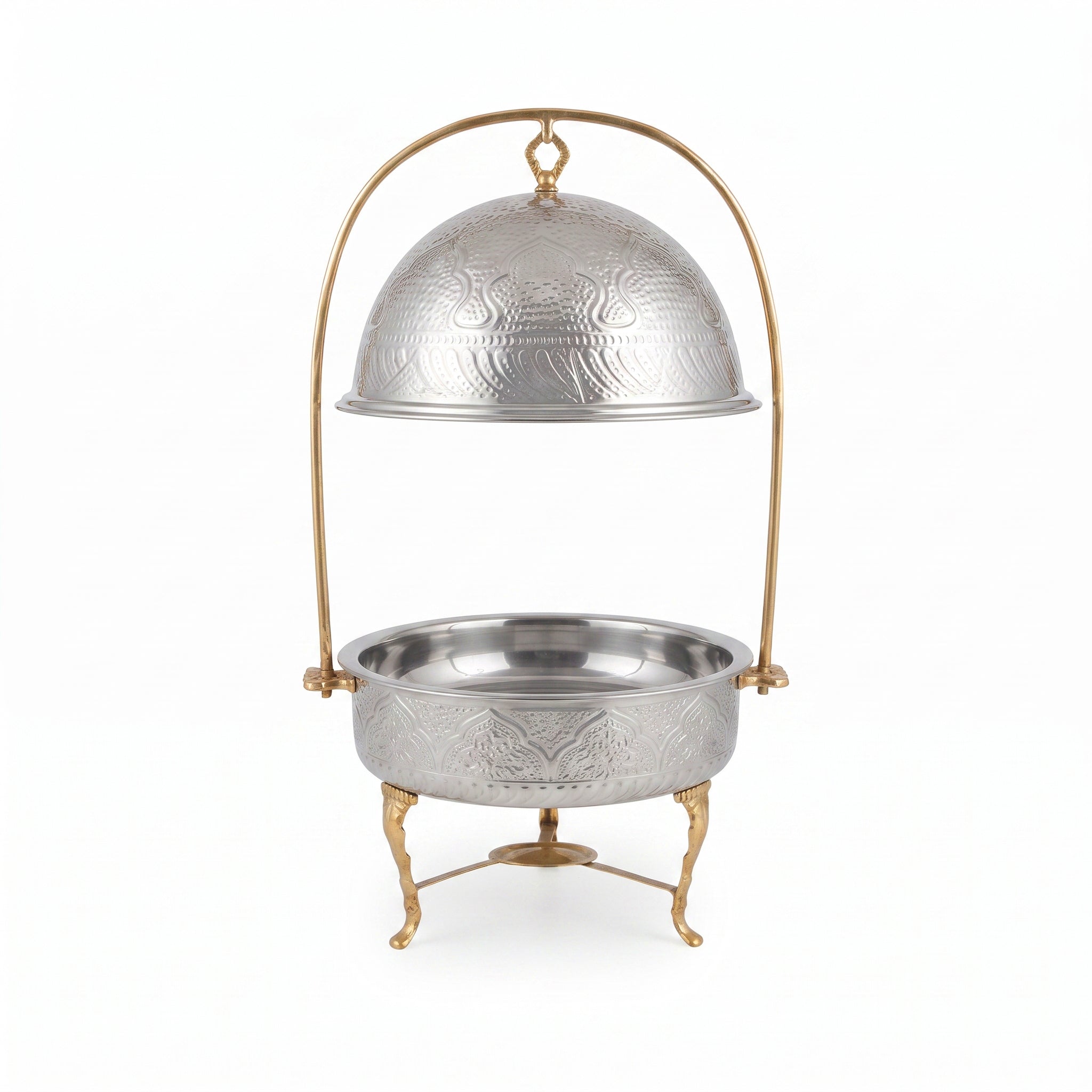 G.N 5-liter, 5-person Hand-Crafted Brass Round Lift-Top Chafing Dishes