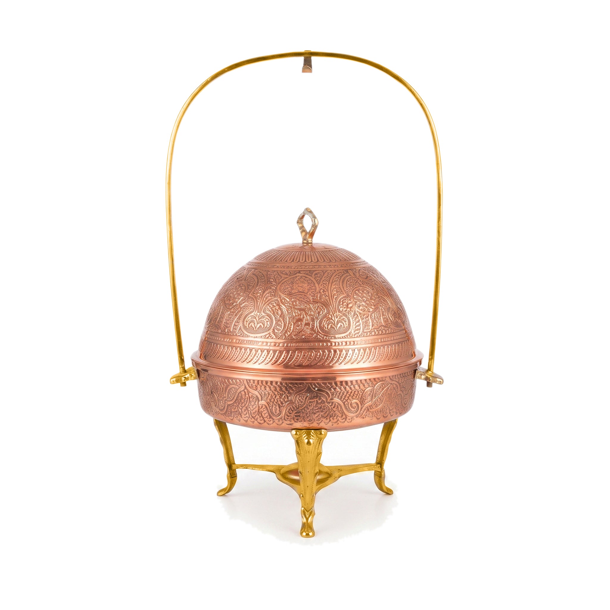 G.N 5-liter, 5-person Hand-Crafted Brass Round Lift-Top Chafing Dishes