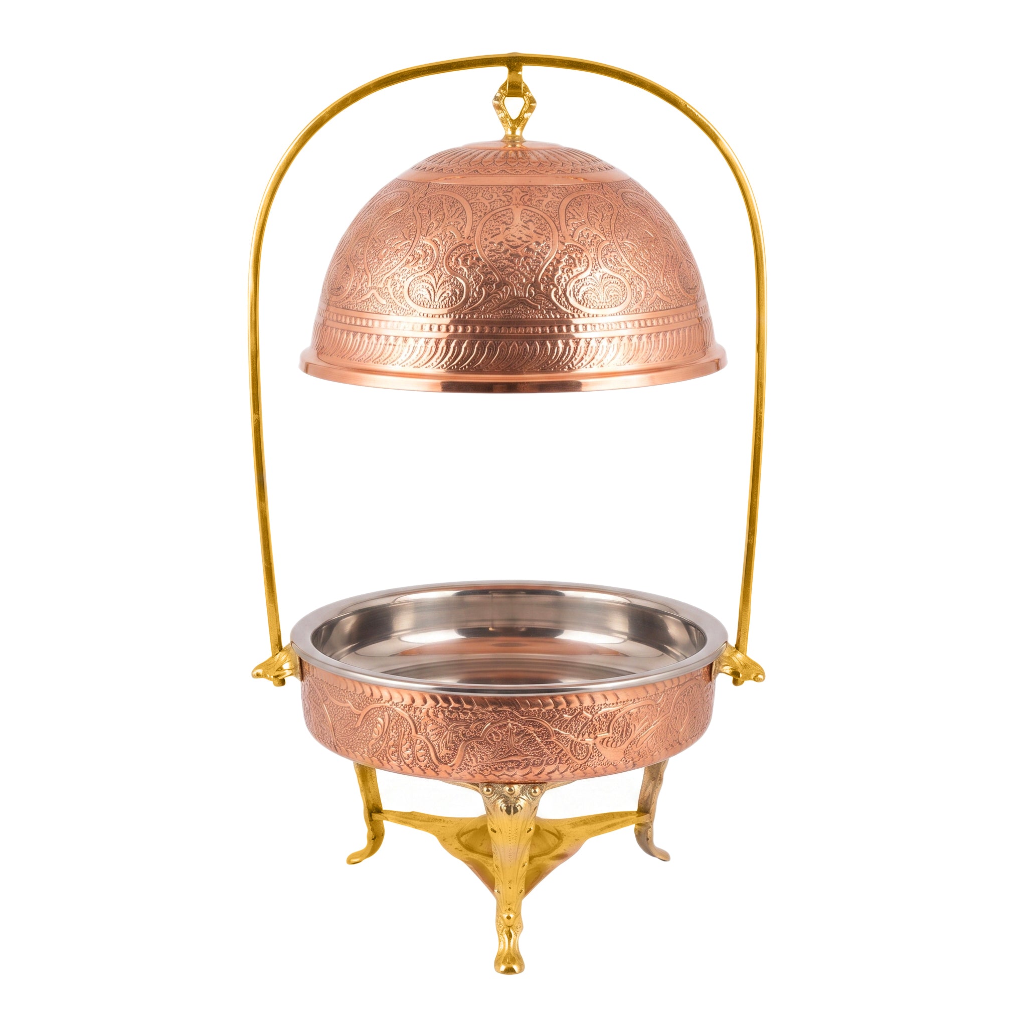 G.N 5-liter, 5-person Hand-Crafted Brass Round Lift-Top Chafing Dishes